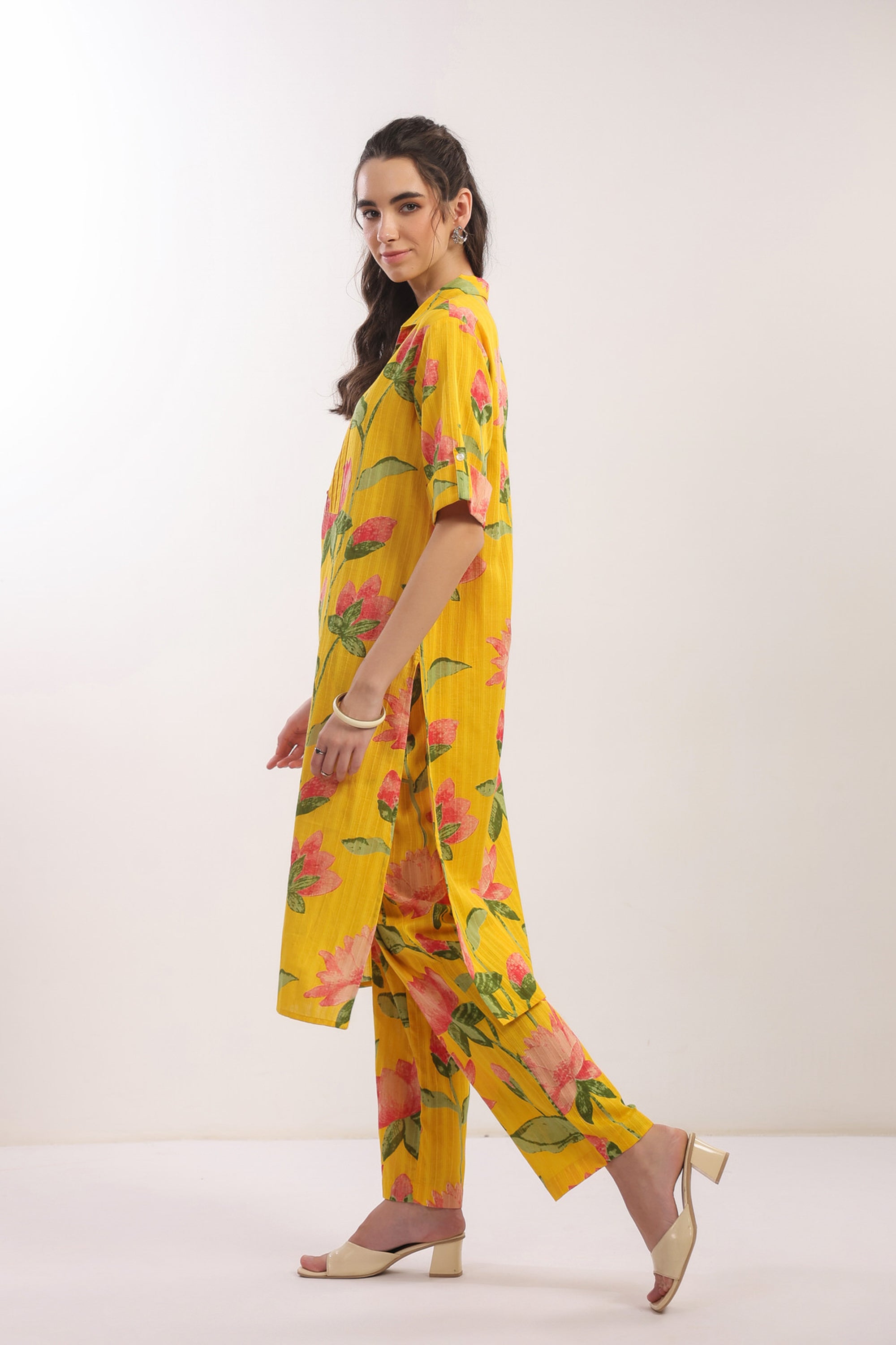 Sunshine Bloom Yellow Cotton Printed Co-ord Set