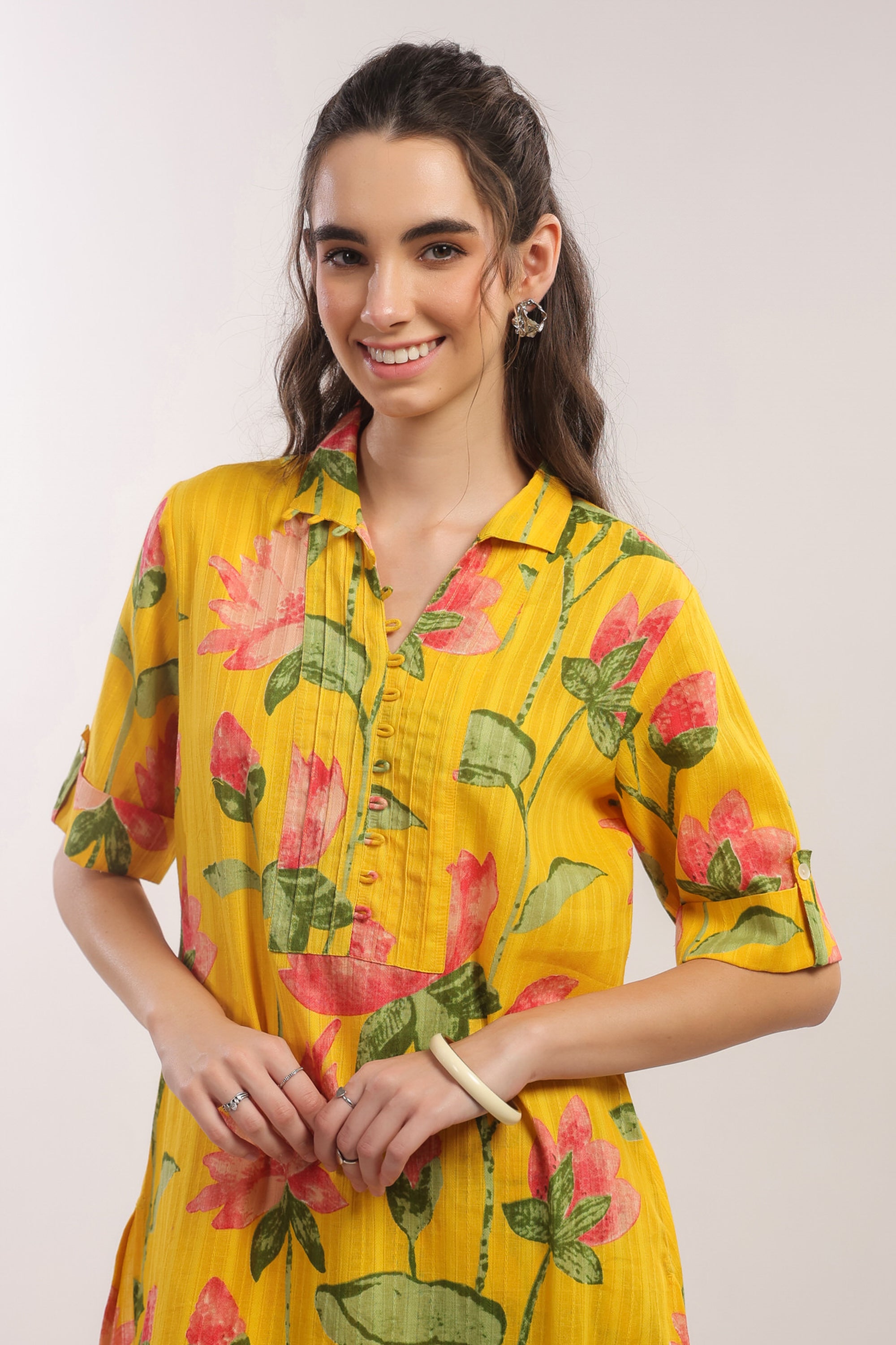 Sunshine Bloom Yellow Cotton Printed Co-ord Set