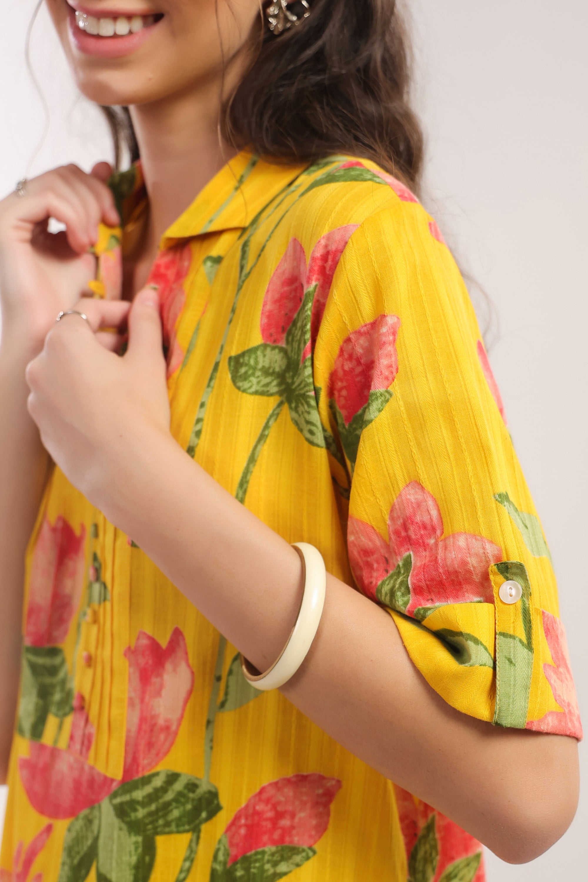 Sunshine Bloom Yellow Cotton Printed Co-ord Set