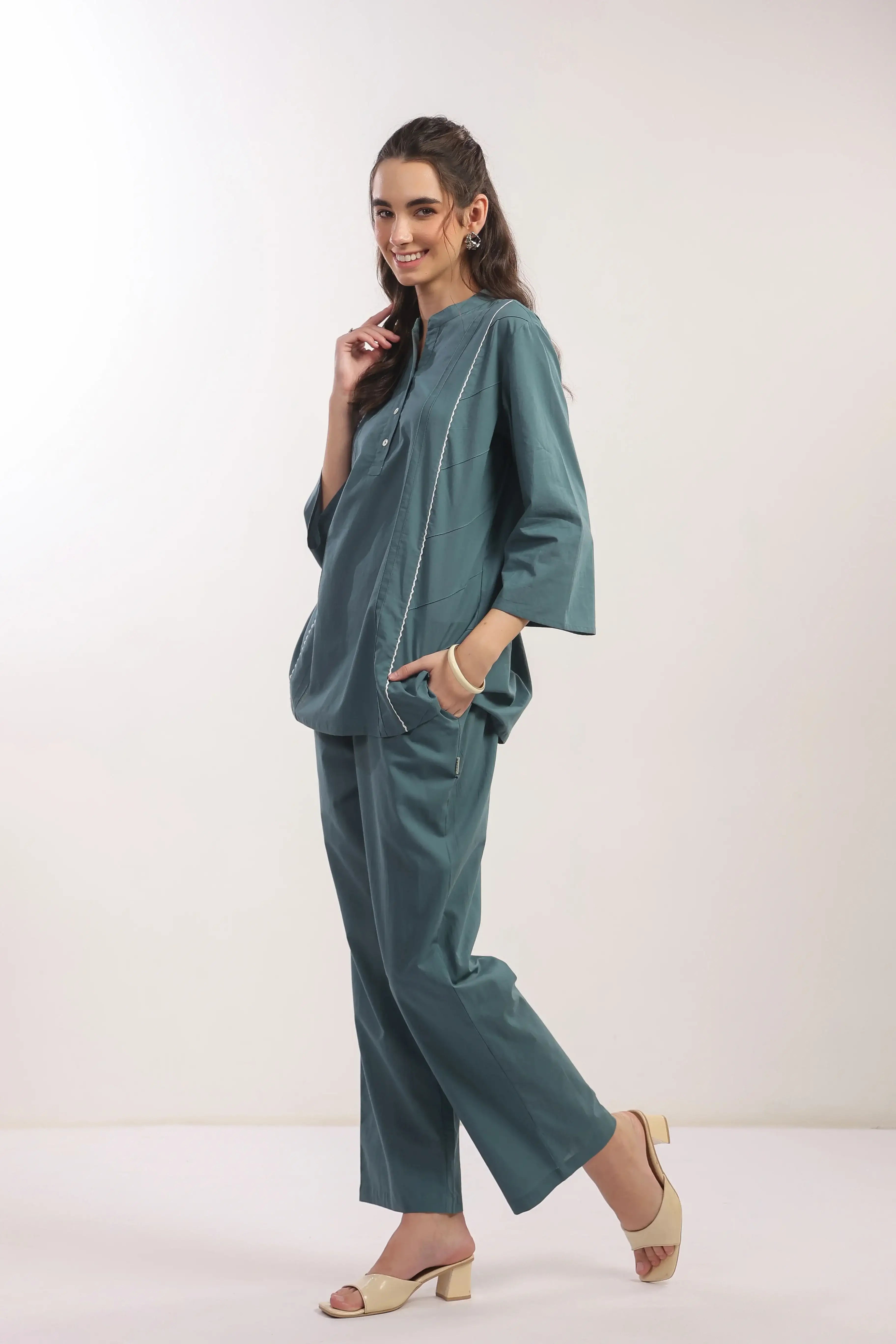 Teal Tranquility Straight Fit Cotton Co-ord Set