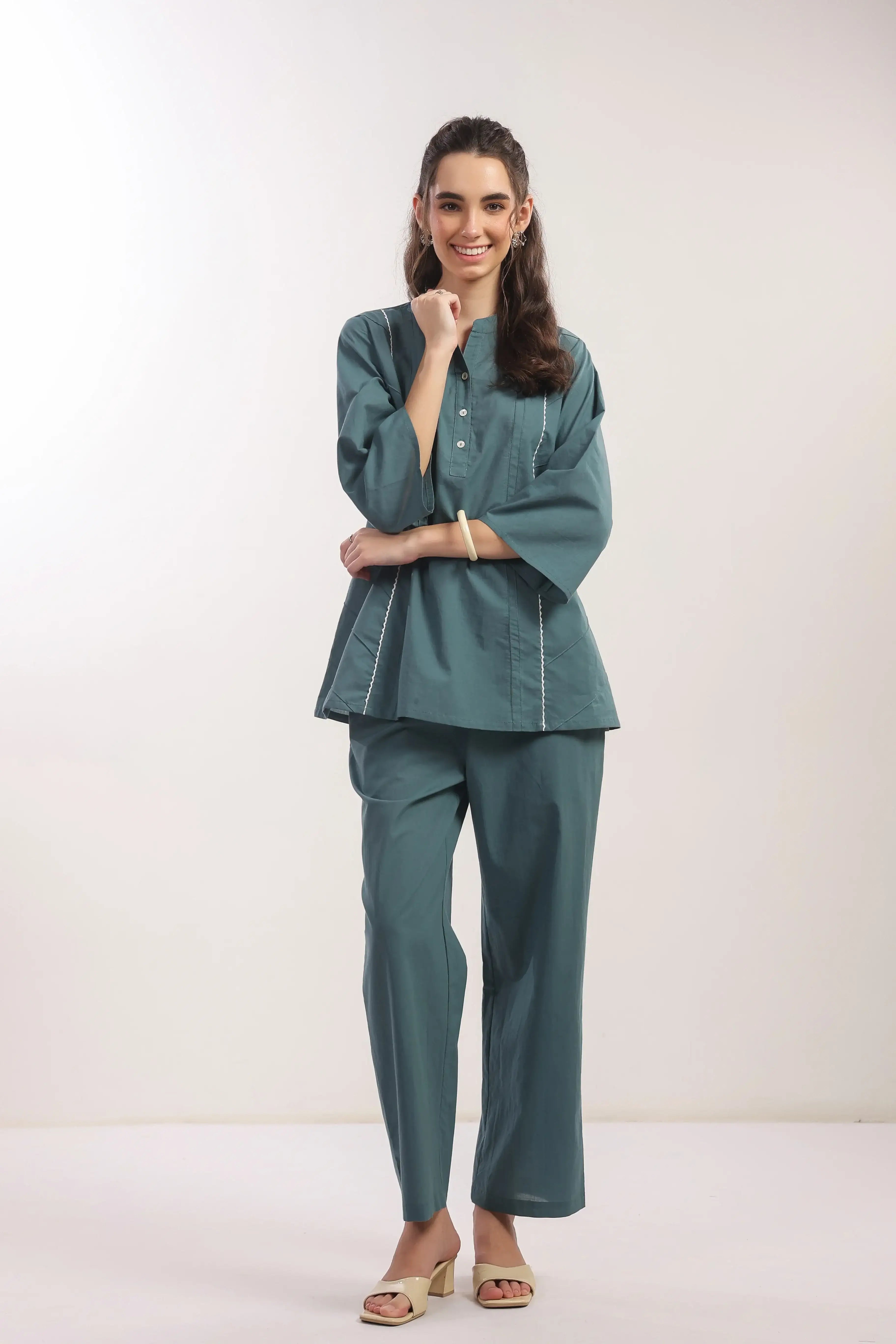 Teal Tranquility Straight Fit Cotton Co-ord Set