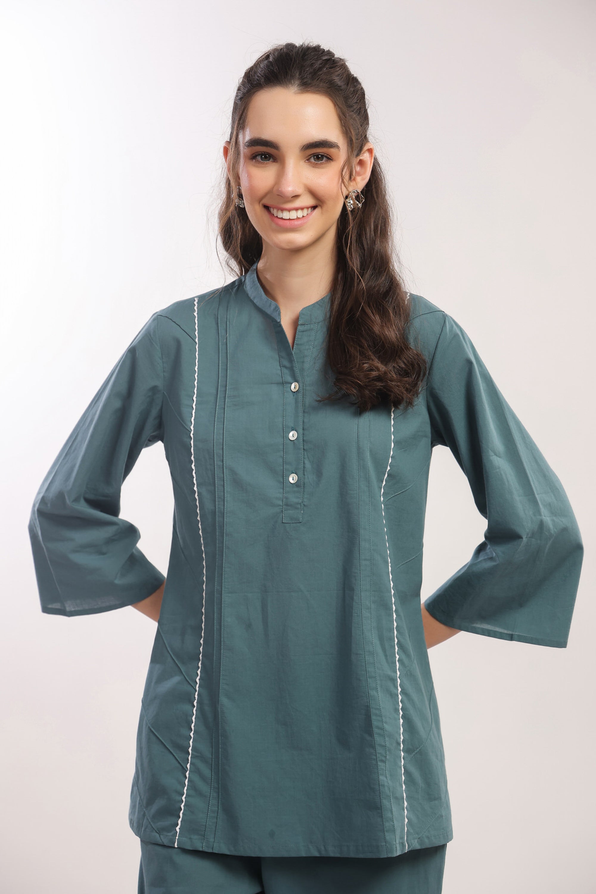 Teal Tranquility Straight Fit Cotton Co-ord Set