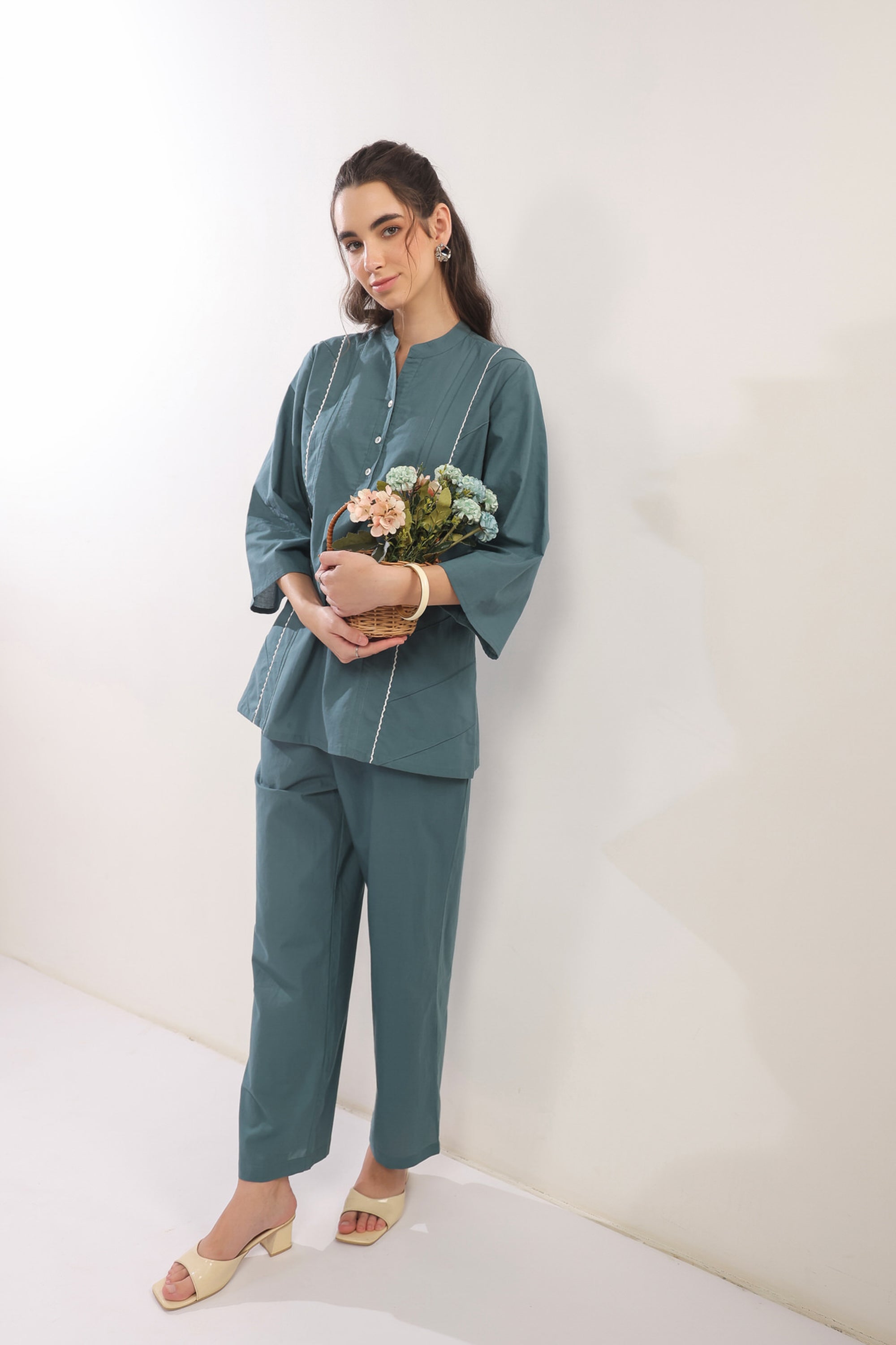Teal Tranquility Straight Fit Cotton Co-ord Set