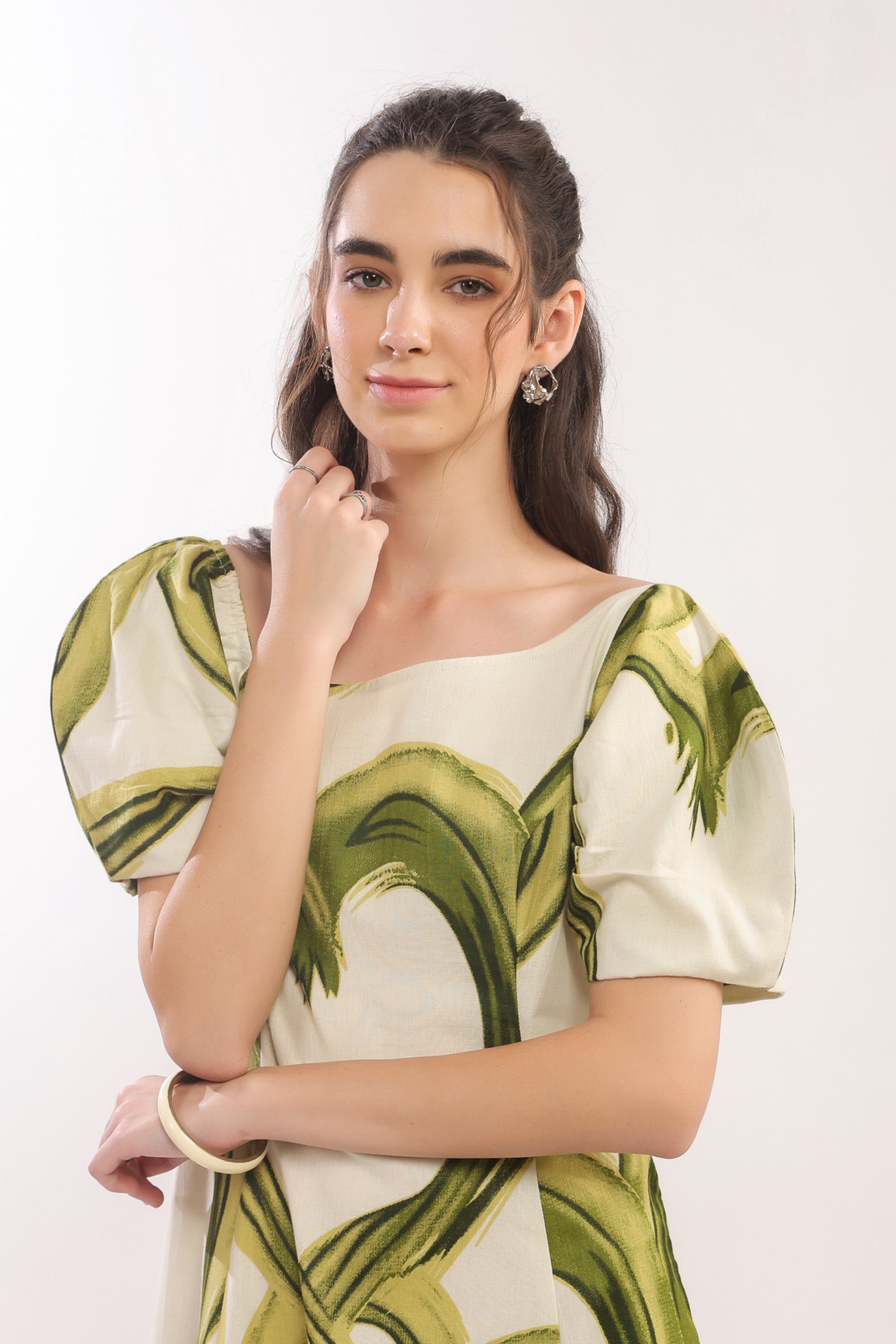Tropical Green Midi Cotton Flex Dress