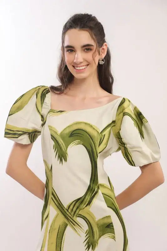 Tropical Green Midi Cotton Flex Dress