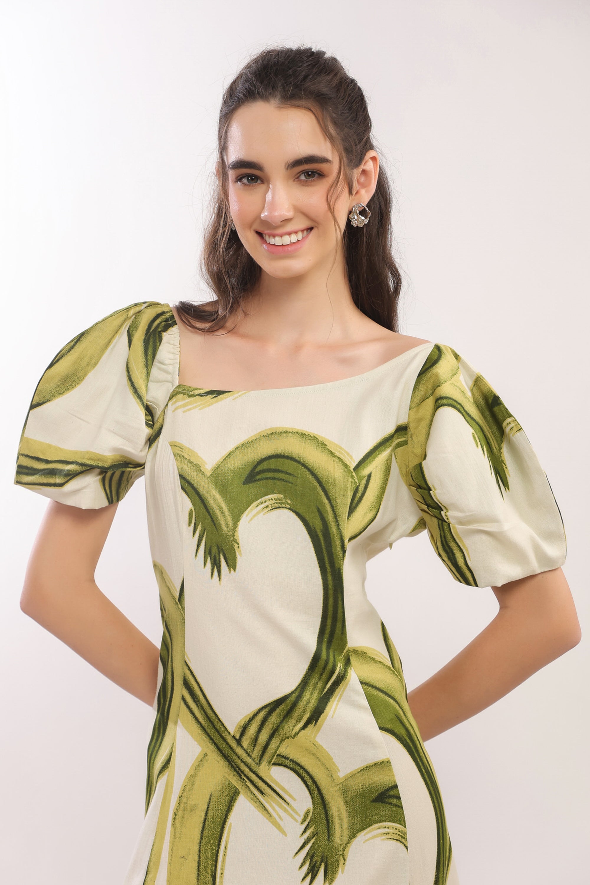 Tropical Green Midi Cotton Flex Dress