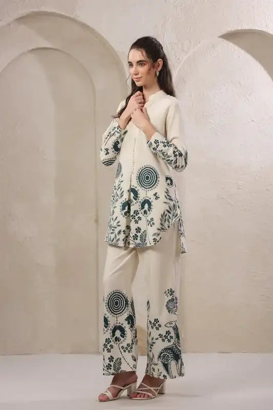 Seashell Bloom Blue Cotton Flex Co-ord Set