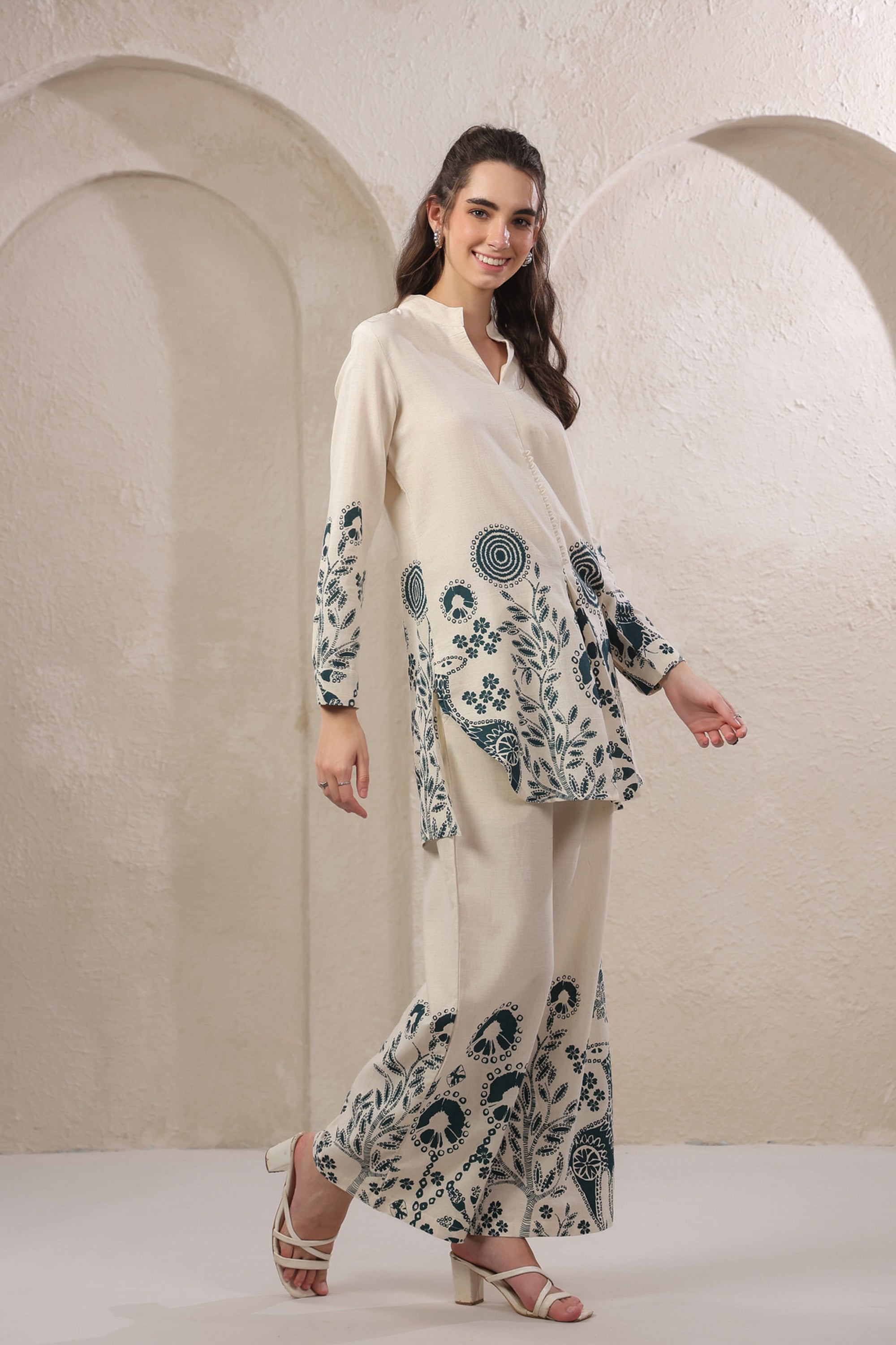 Seashell Bloom Blue Cotton Flex Co-ord Set