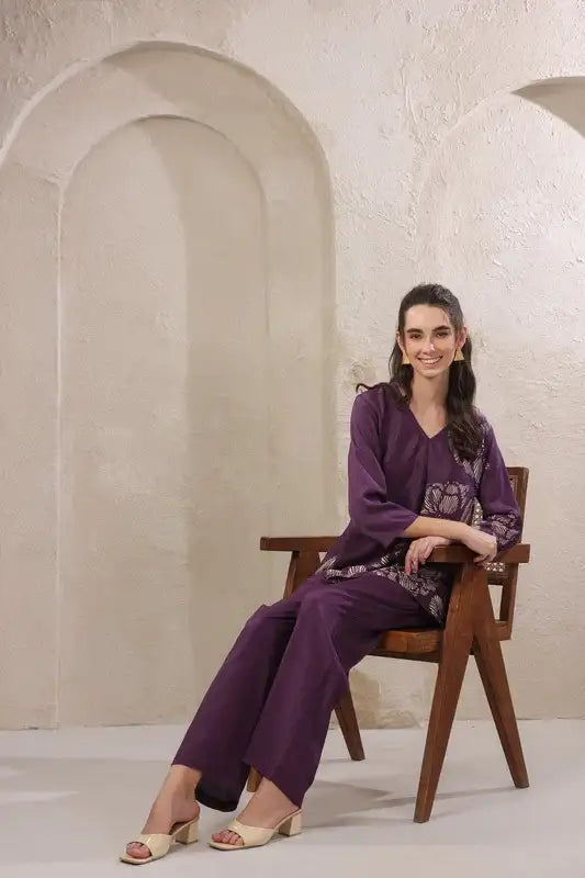 Violet Veil Russian Silk Co-ord Set