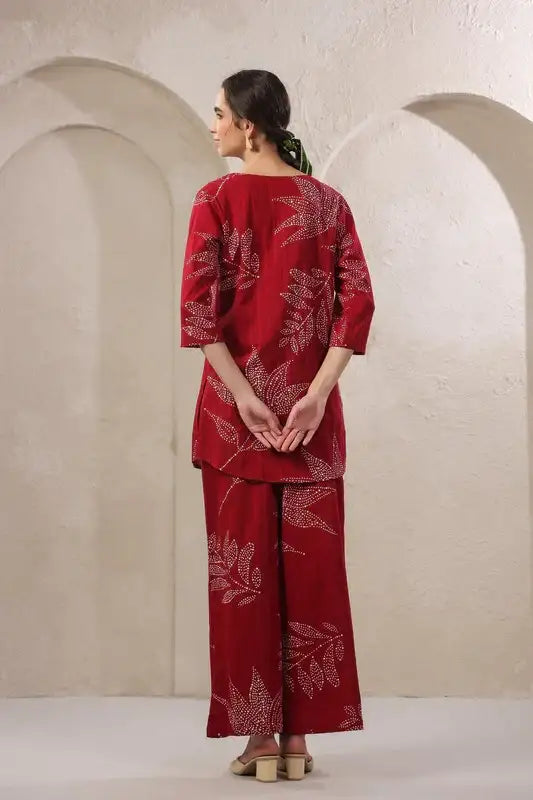 Gulmor Grace Red Cotton Co-ord Set