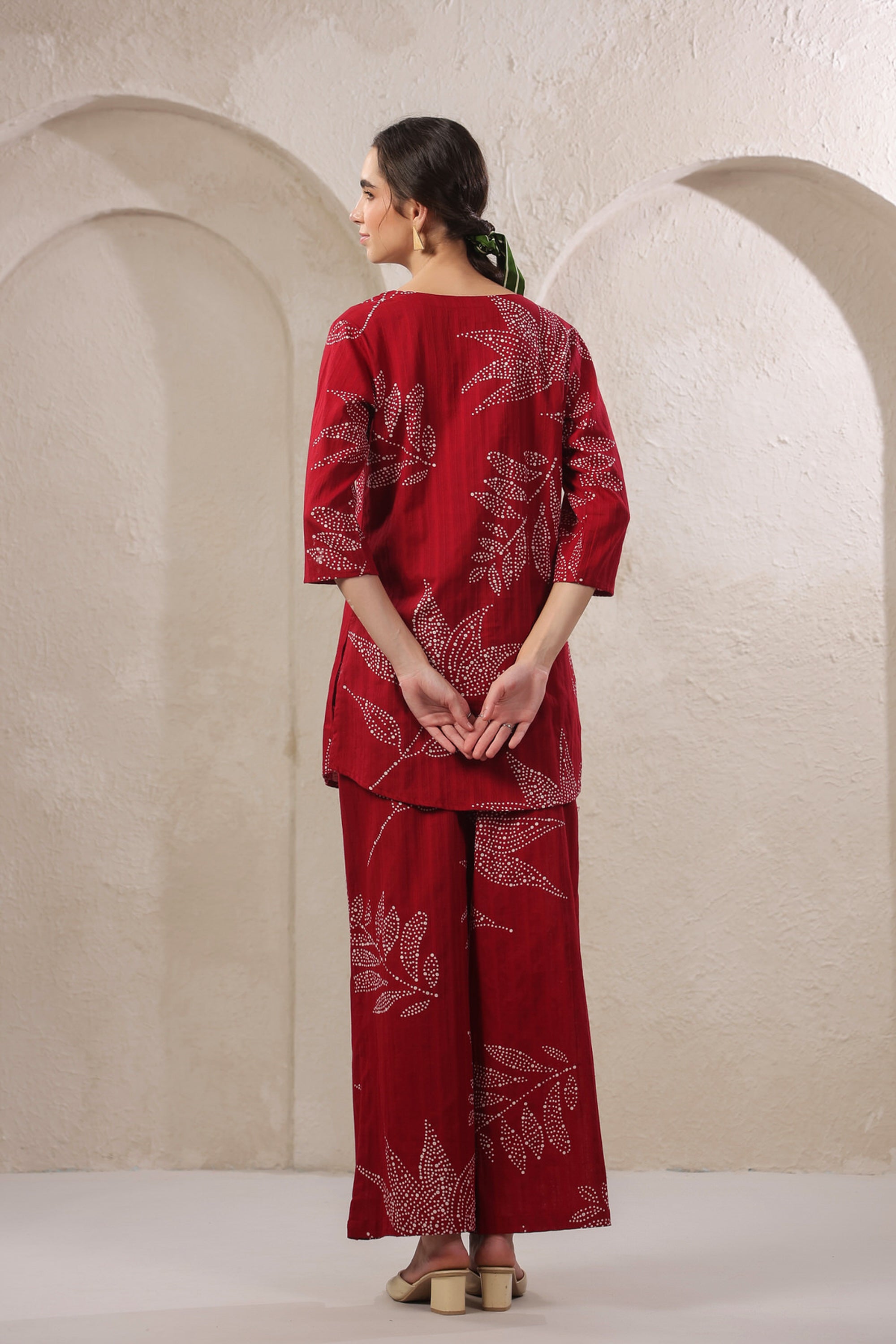 Gulmor Grace Red Printed Cotton Co-ord Set