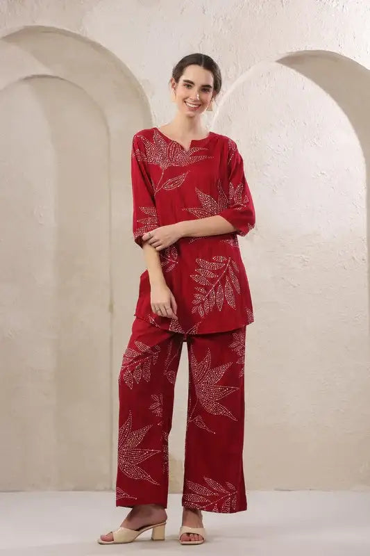 Gulmor Grace Red Cotton Co-ord Set