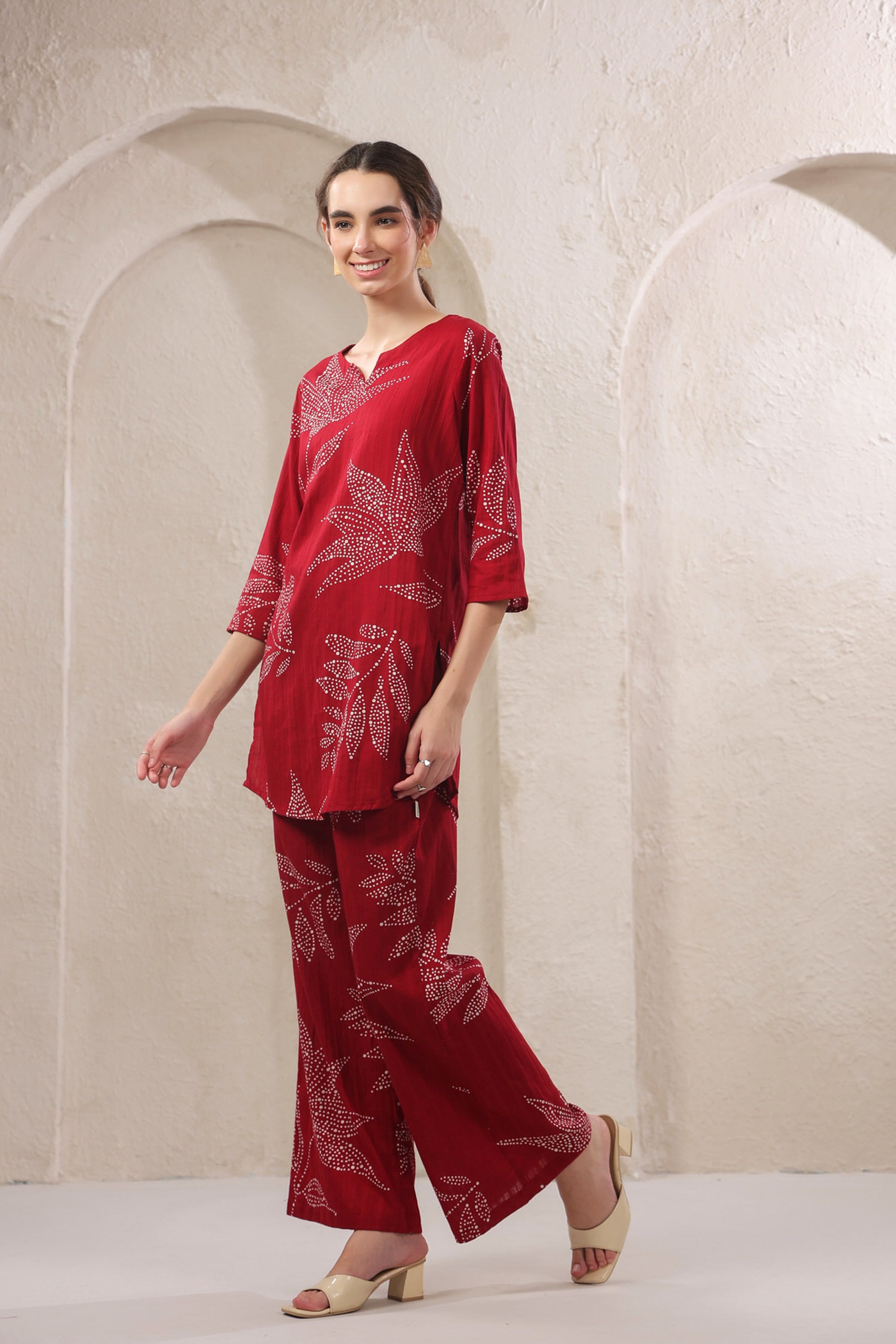 Gulmor Grace Red Printed Cotton Co-ord Set