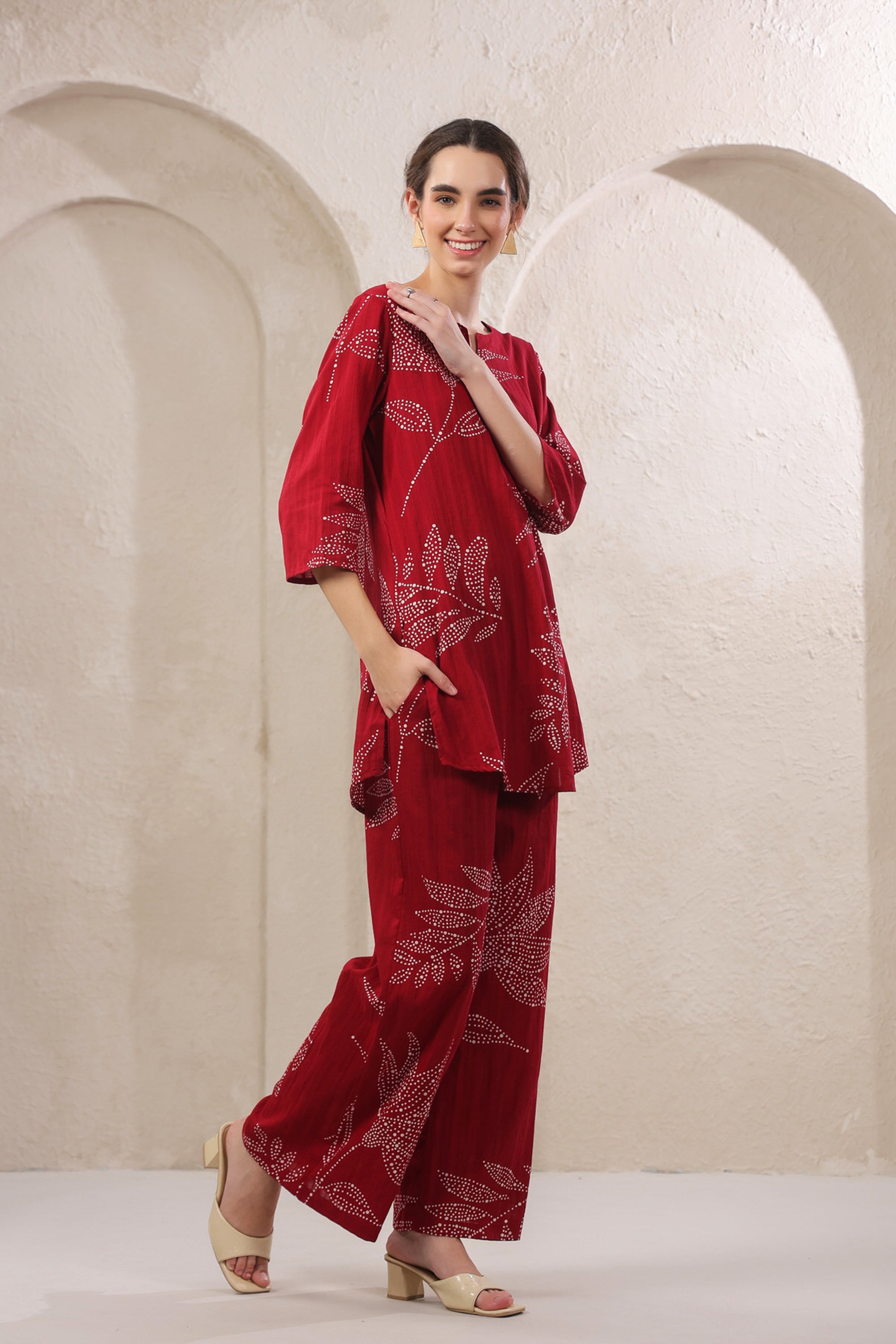 Gulmor Grace Red Printed Cotton Co-ord Set