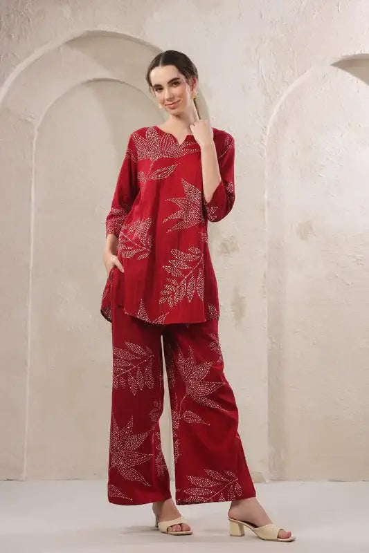 Gulmor Grace Red Cotton Co-ord Set