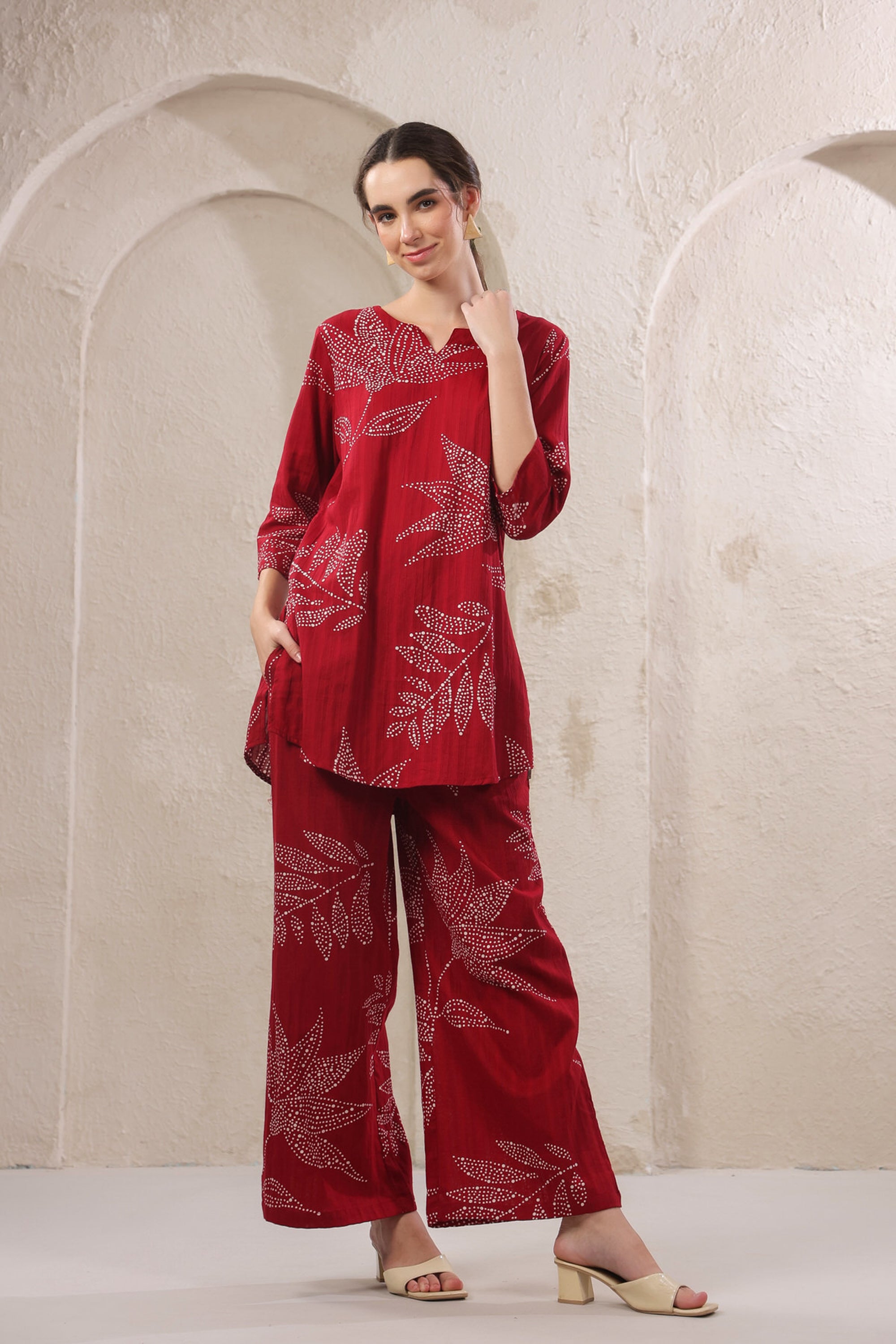 Gulmor Grace Red Printed Cotton Co-ord Set