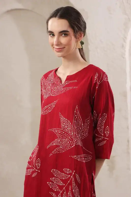 Gulmor Grace Red Cotton Co-ord Set