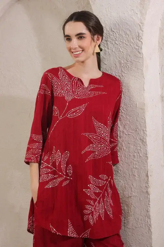 Gulmor Grace Red Cotton Co-ord Set