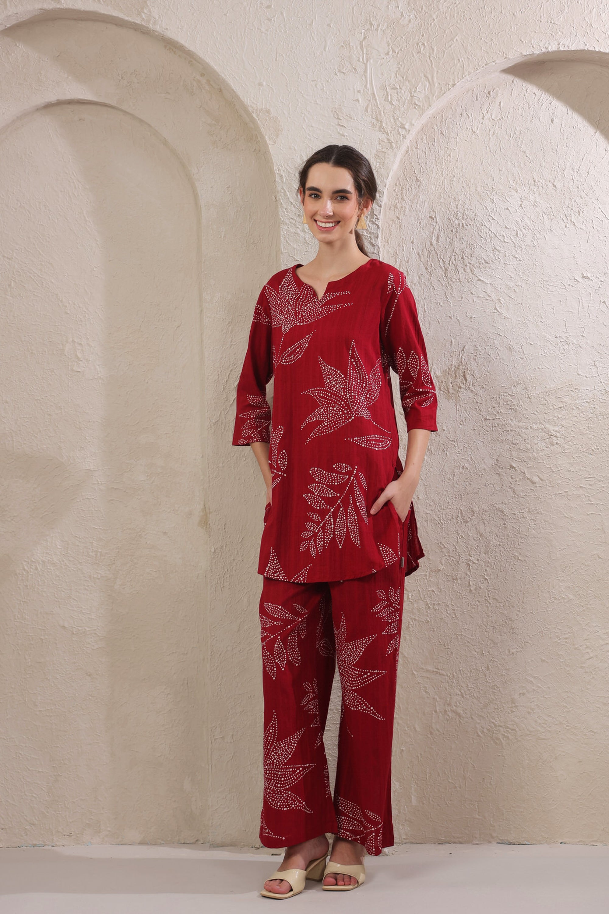 Gulmor Grace Red Printed Cotton Co-ord Set