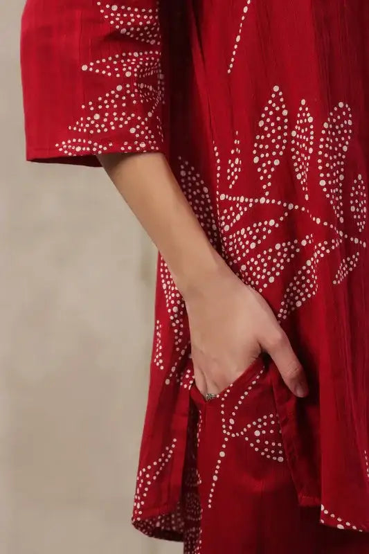 Gulmor Grace Red Cotton Co-ord Set