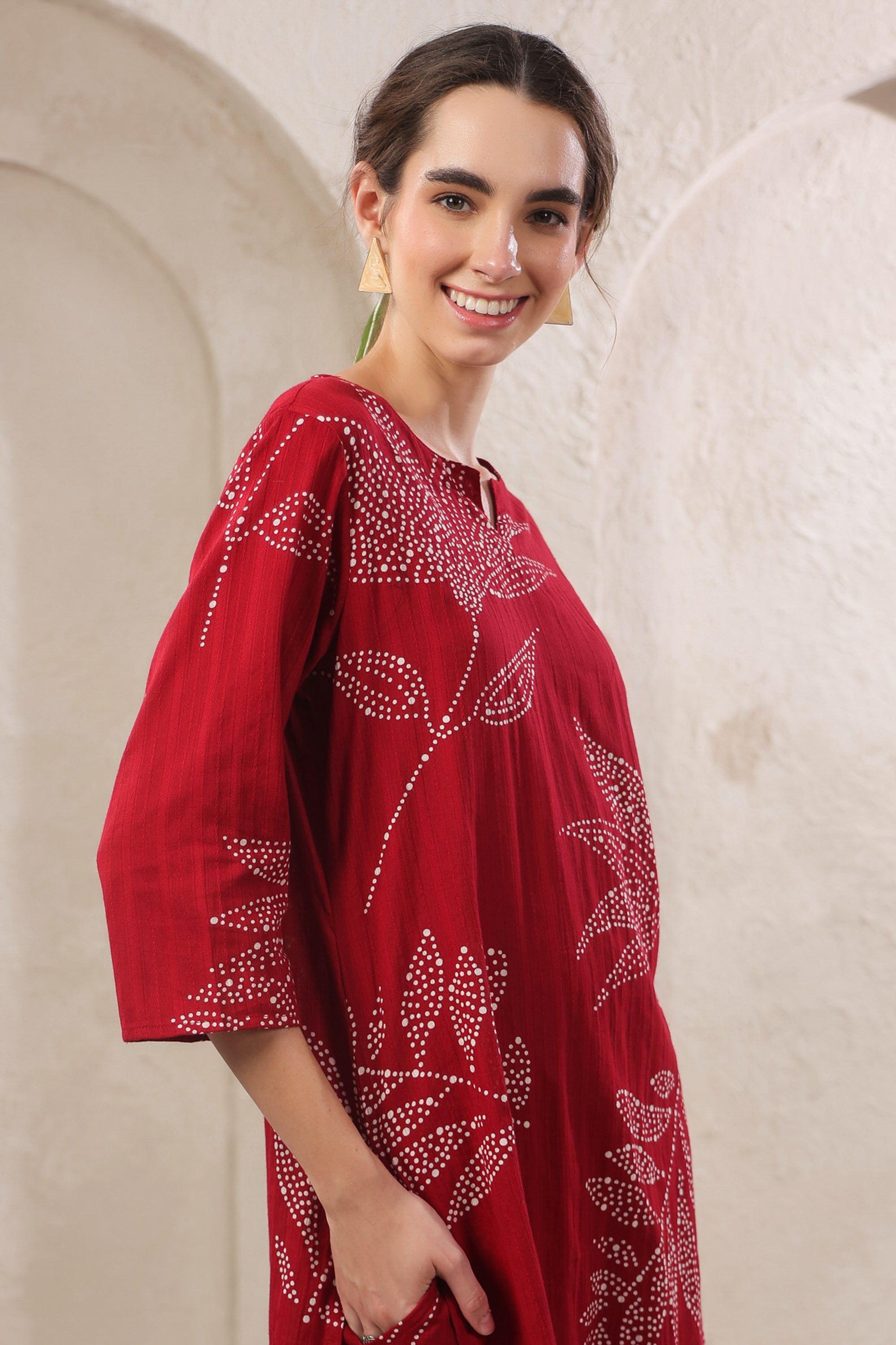 Gulmor Grace Red Printed Cotton Co-ord Set