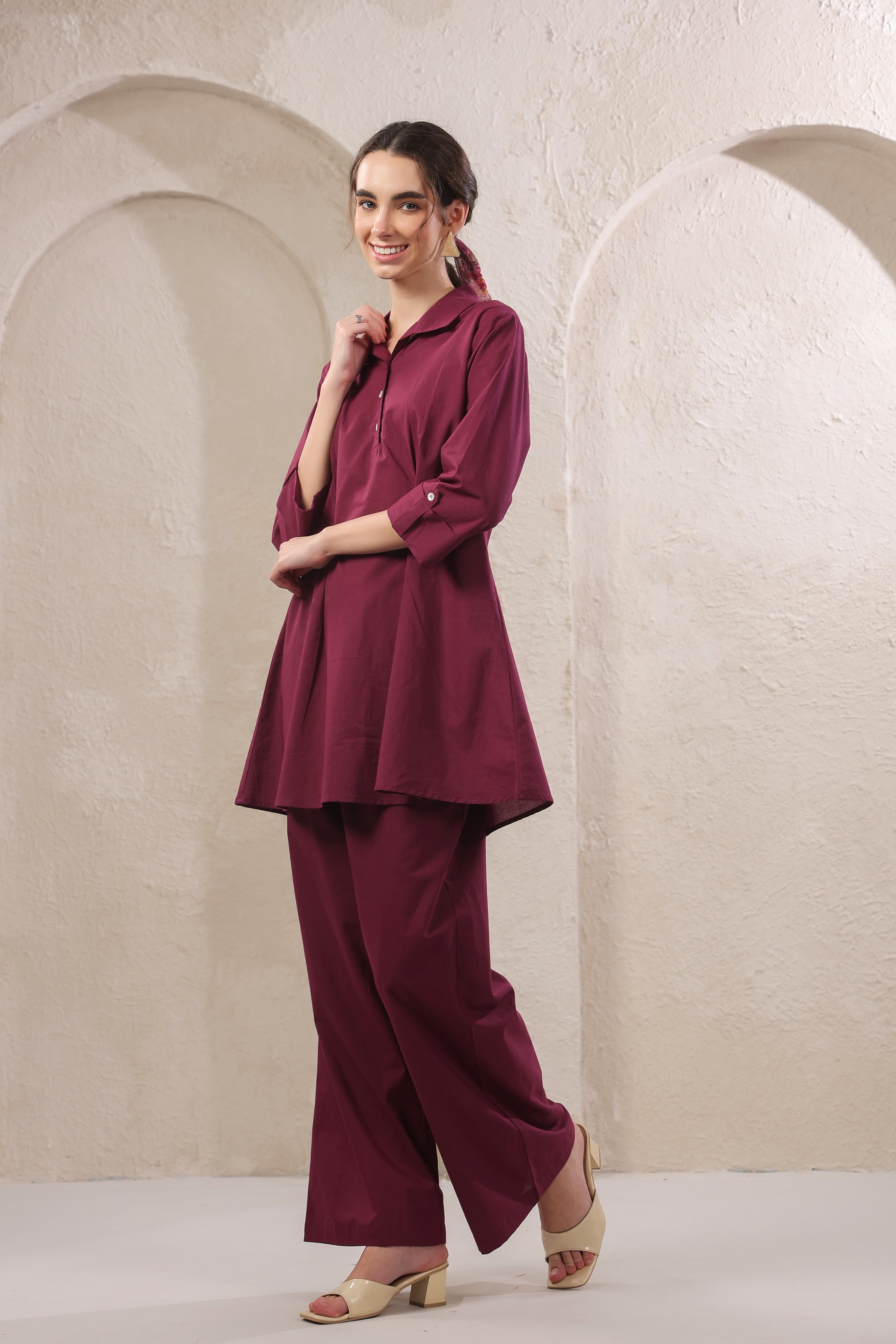Solid Wine Rush Cotton Co-ord Set