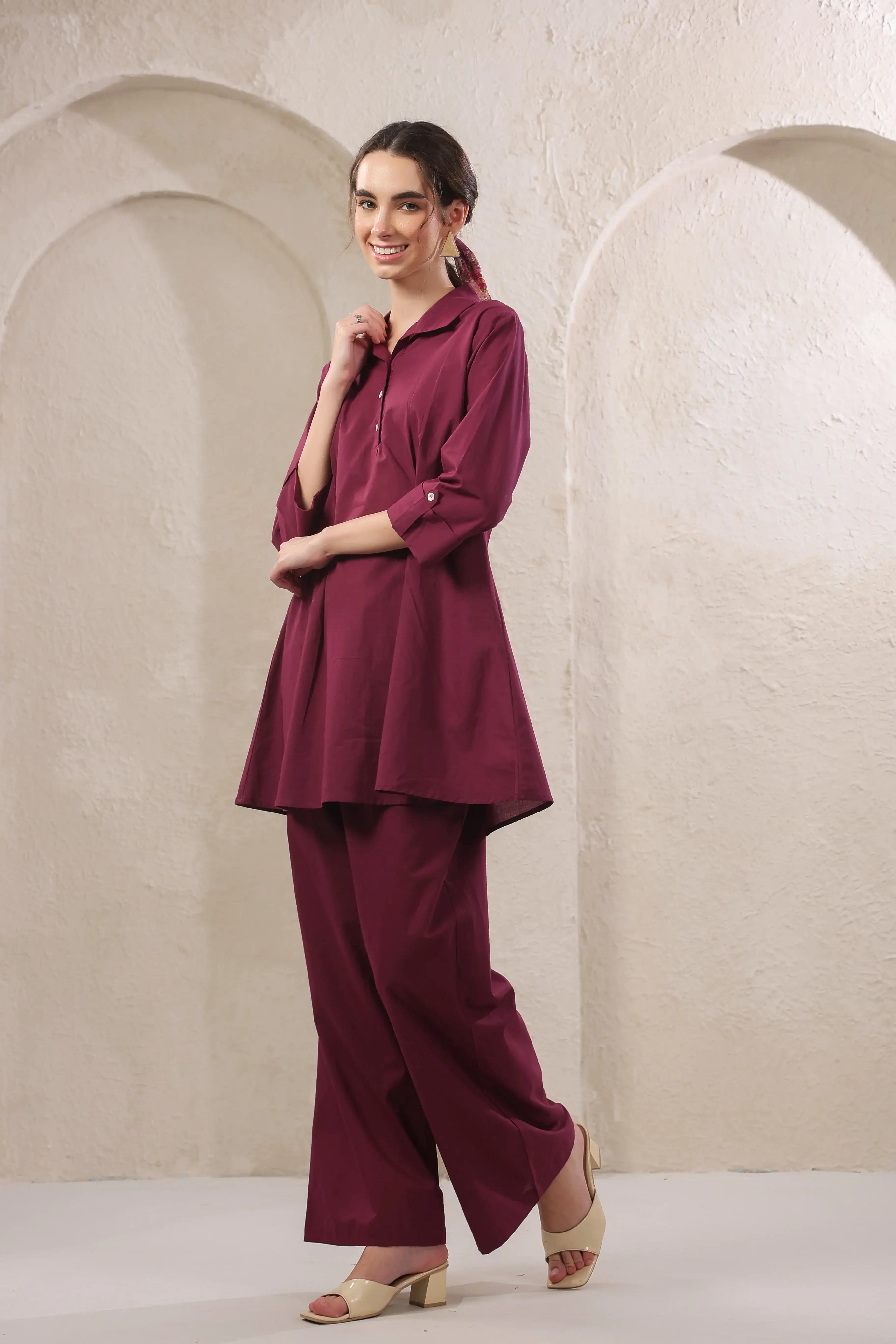 Solid Wine Rush Cotton Co-ord Set