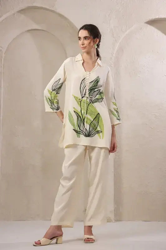 Ivory Palm Canopy Russian Silk Co-ord Set