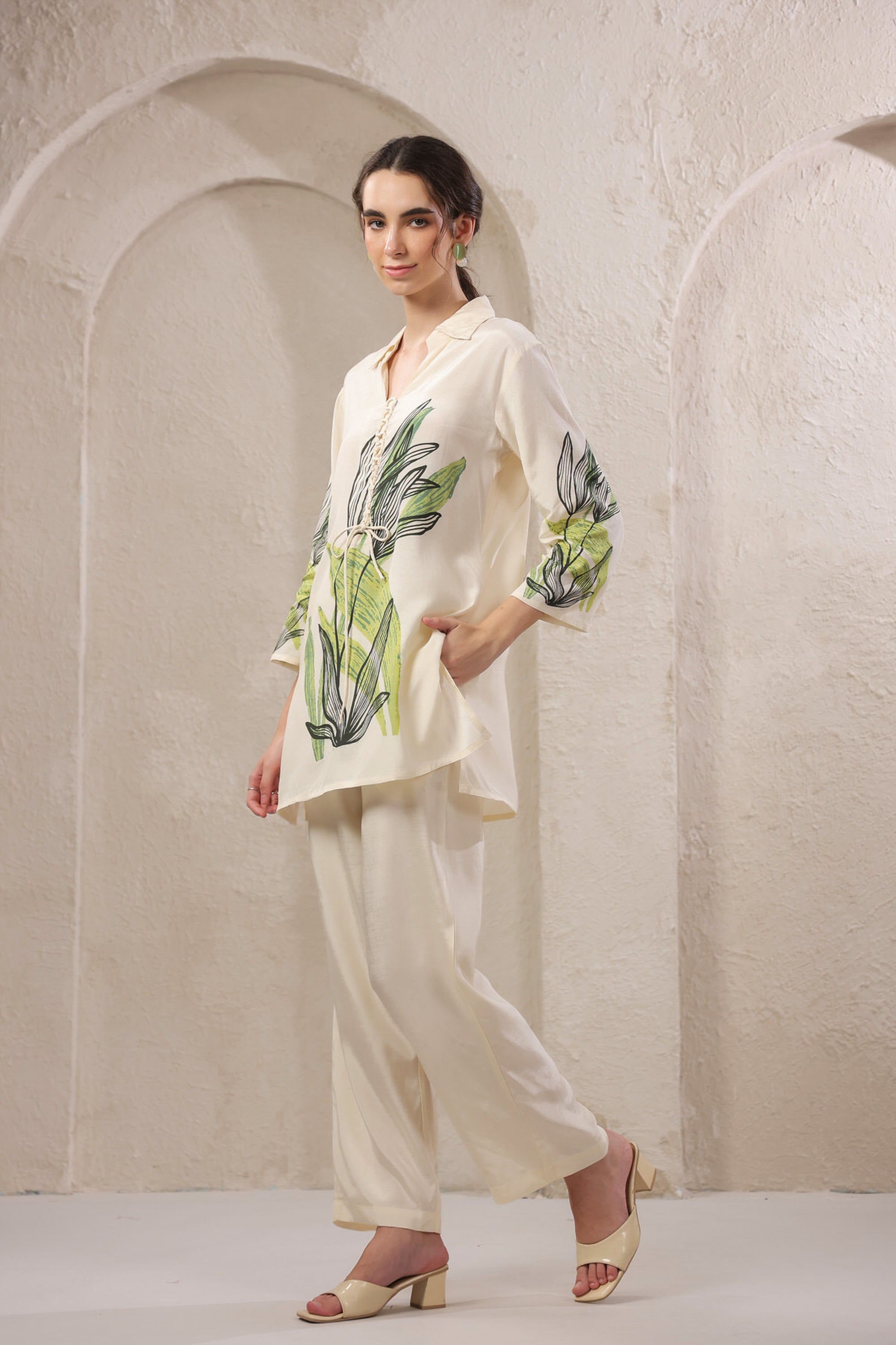 Ivory Palm Canopy Russian Silk Co-ord Set