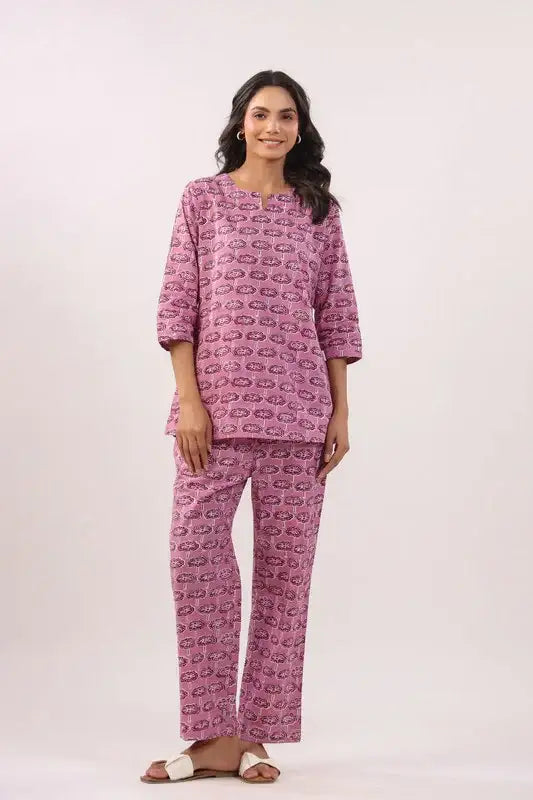 Rosé Reverie Cotton Loungewear Top Set