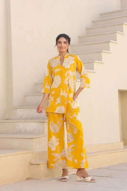 Golden Bloom Floral Cotton Co-ord Set