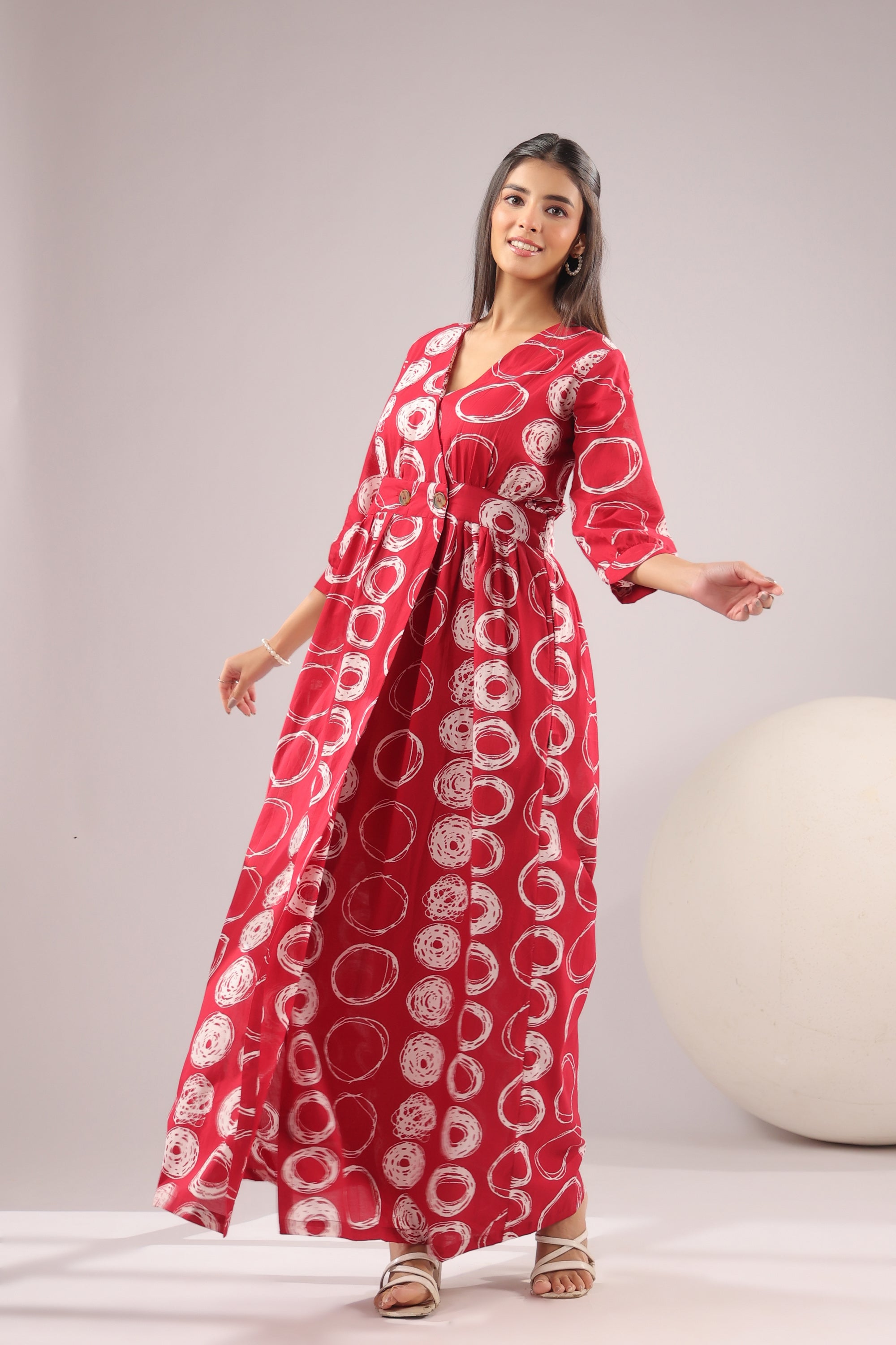 Crimson Orbit Printed Cotton Dress