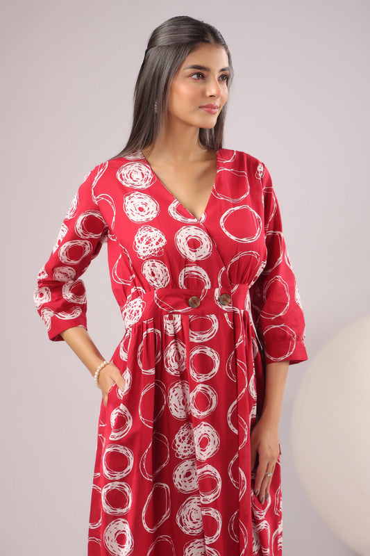 Crimson Orbit Printed Cotton Dress