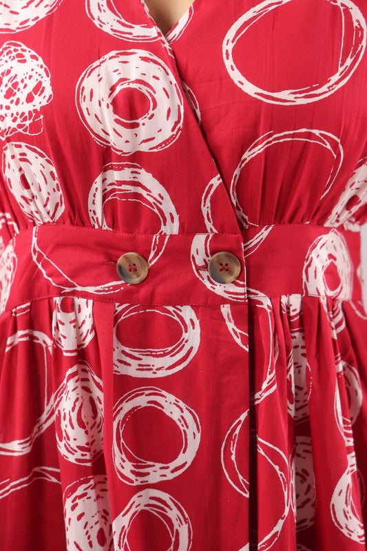Crimson Orbit Printed Cotton Dress