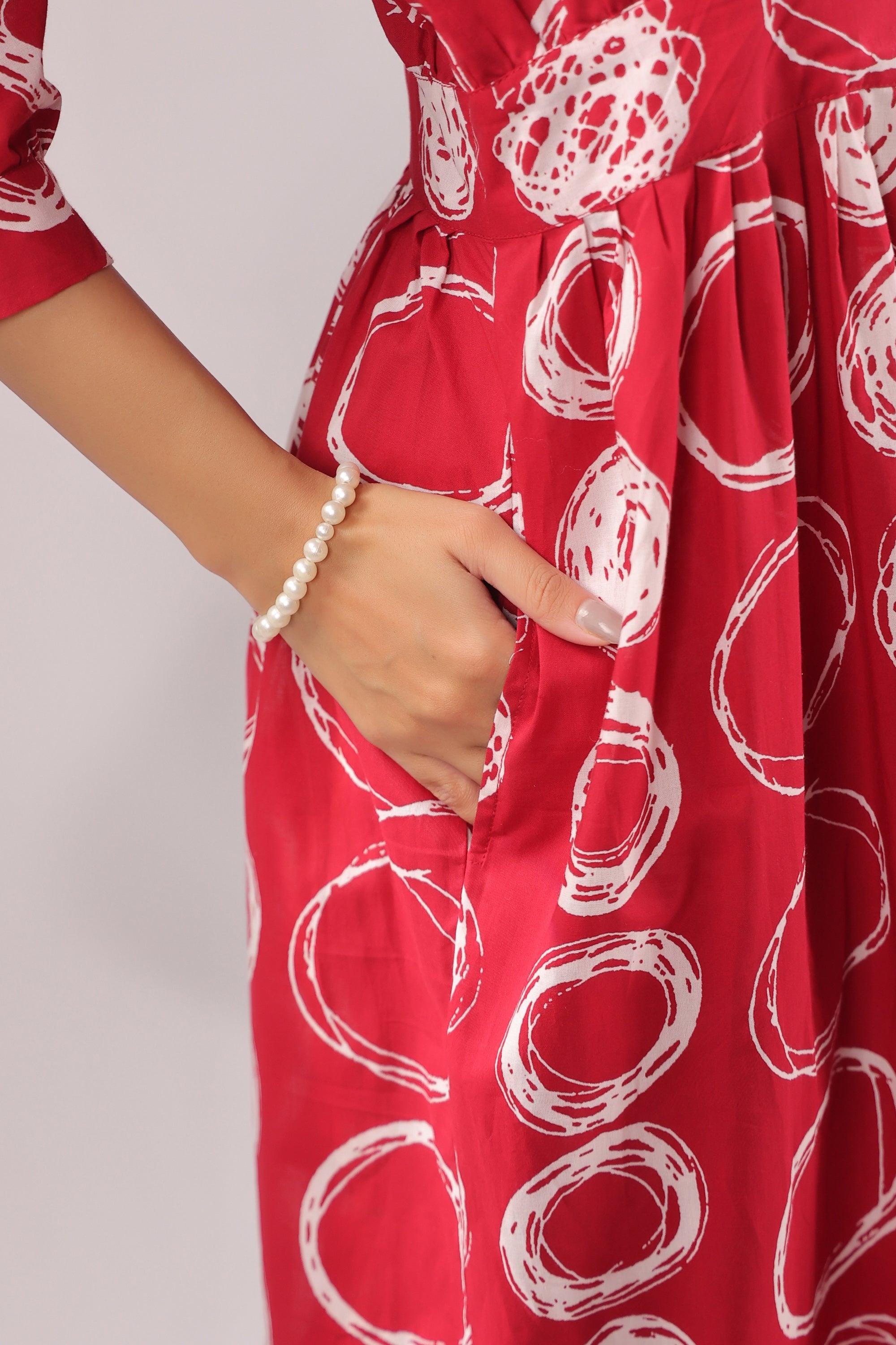 Crimson Orbit Printed Cotton Dress