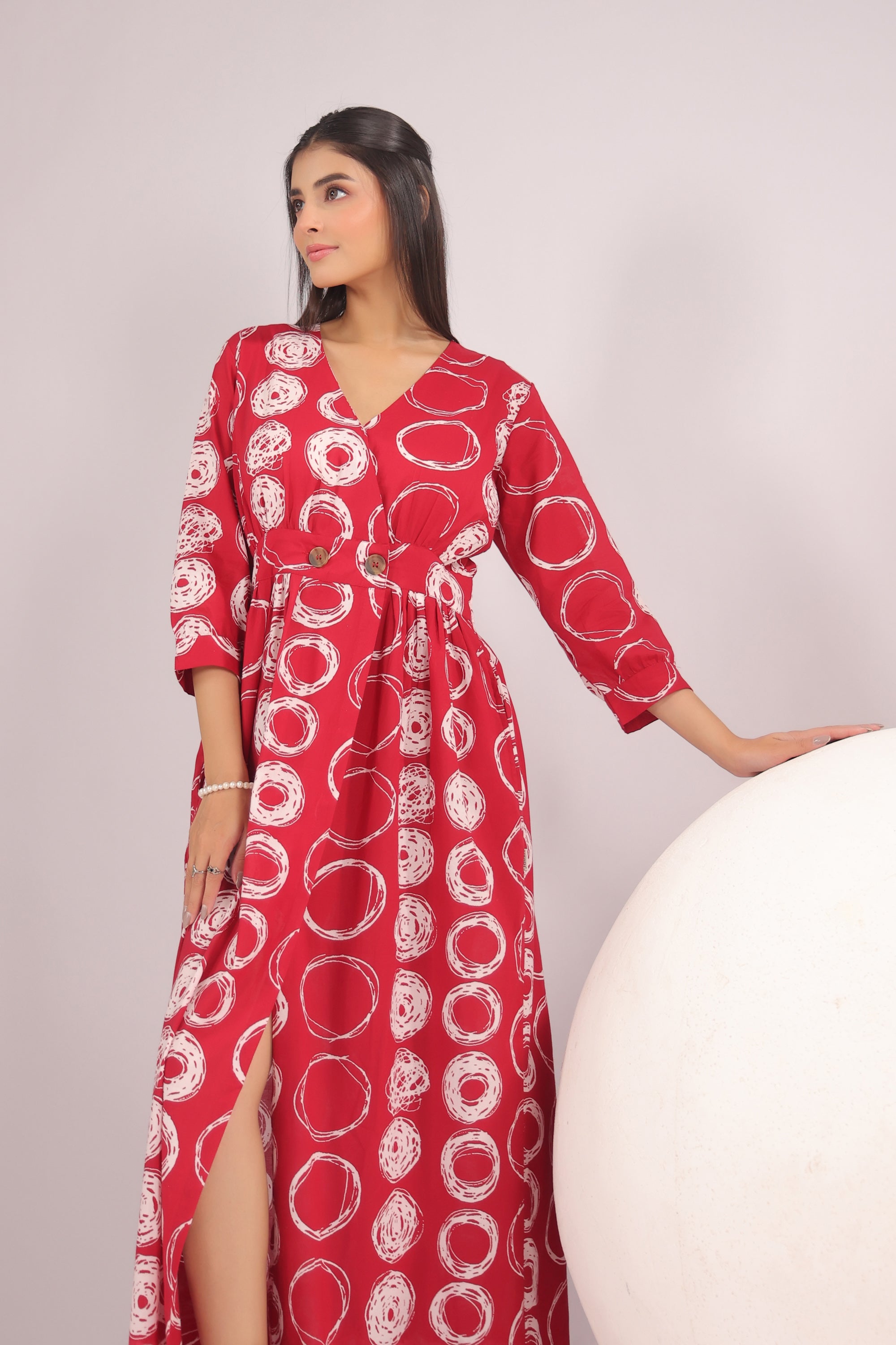 Crimson Orbit Printed Cotton Dress