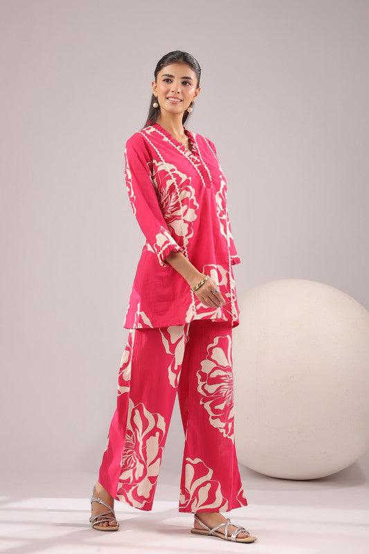 Fuchsia Bloom Printed Cotton Co-ord Set