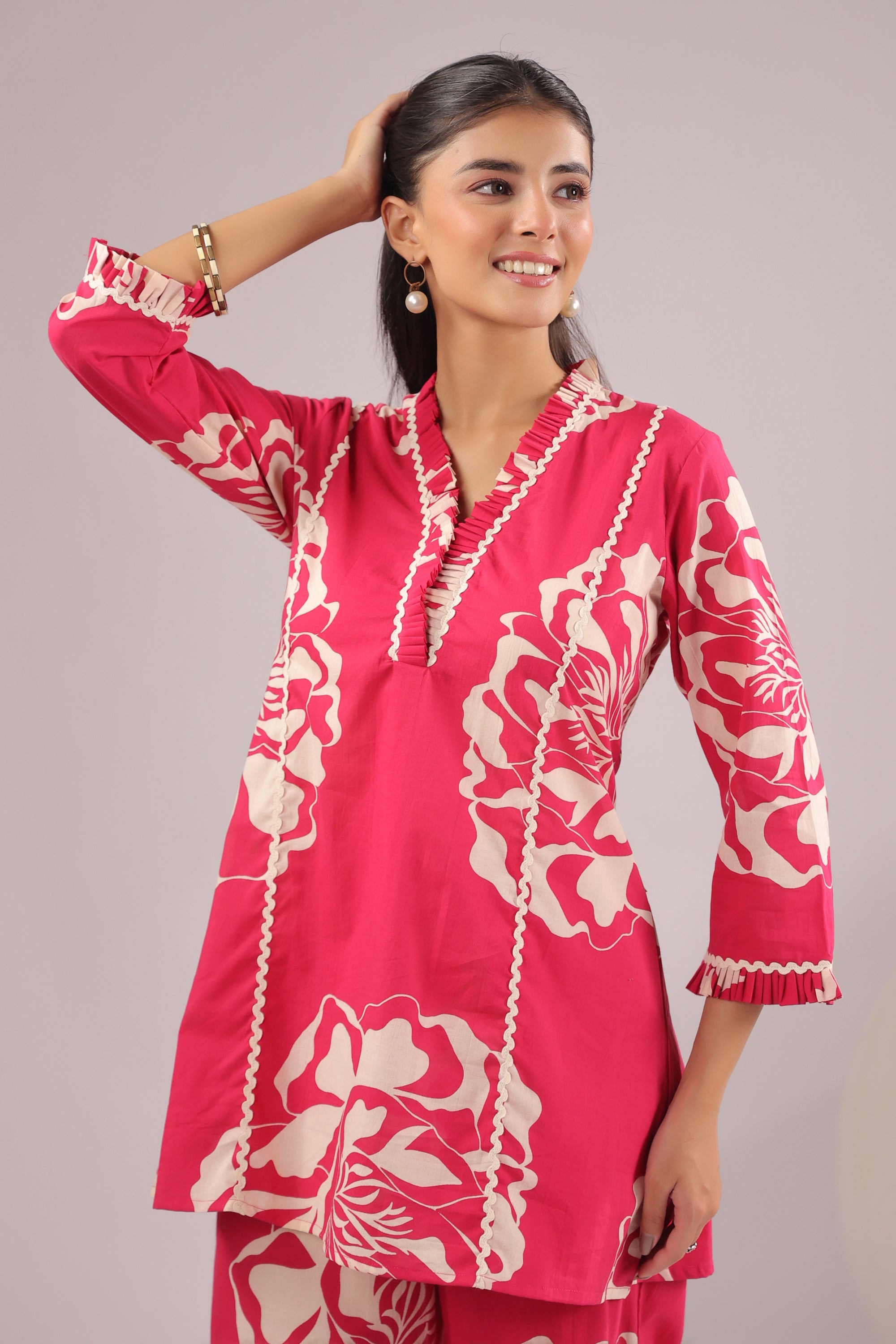 Fuchsia Bloom Printed Cotton Co-ord Set