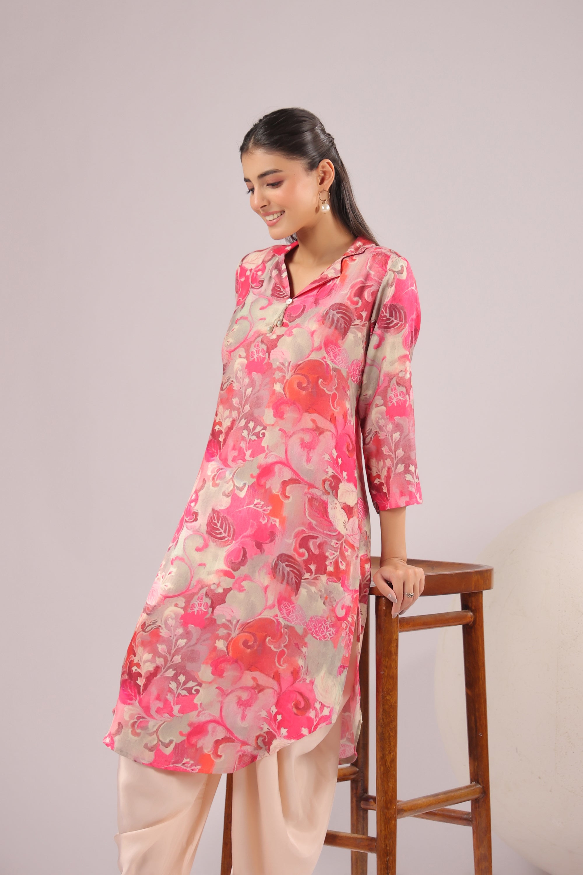 Pink Luxe Floral Russian Silk Co-ord Set