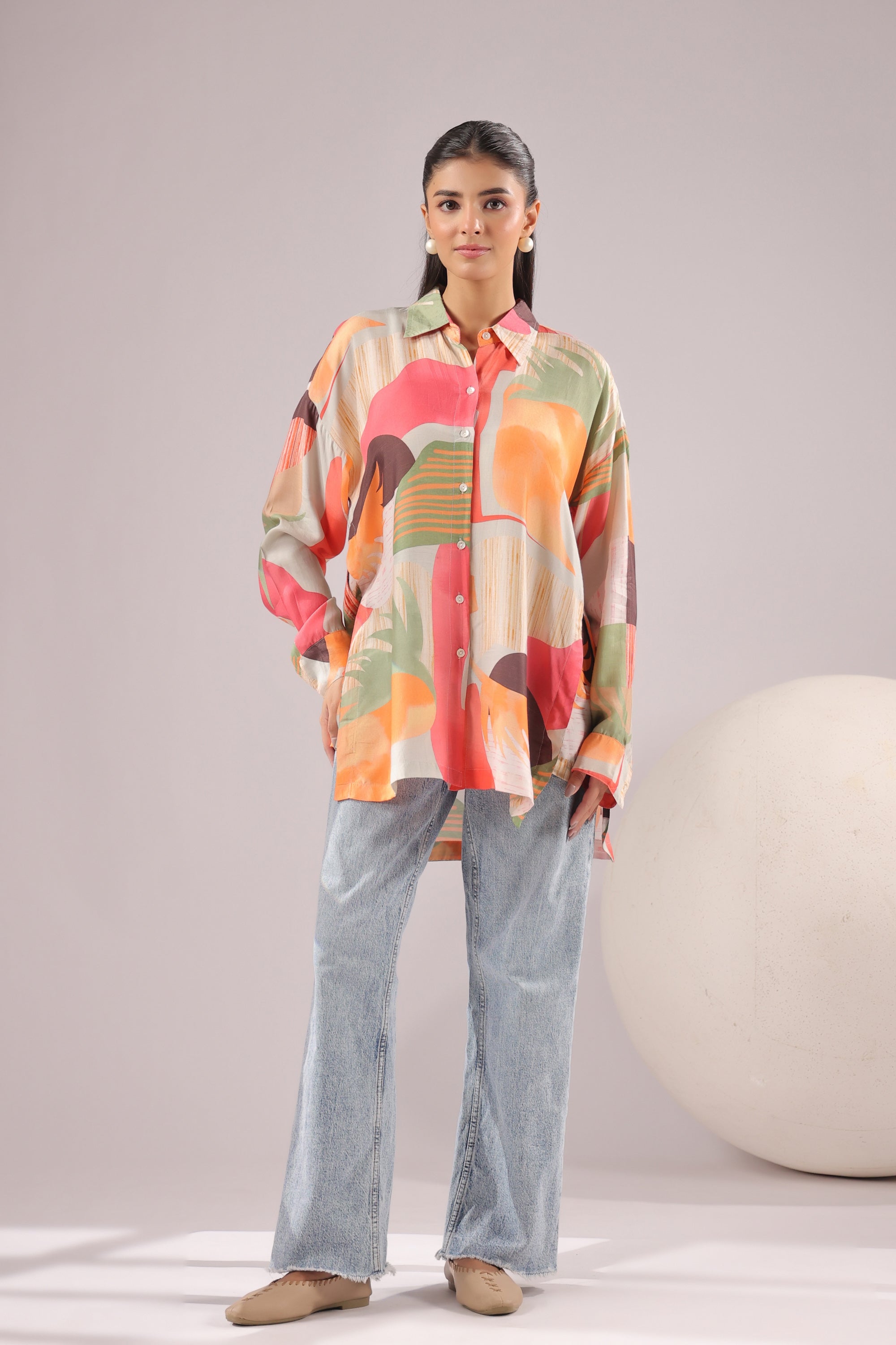 Citrus Abstract Printed Muslin Silk Shirt