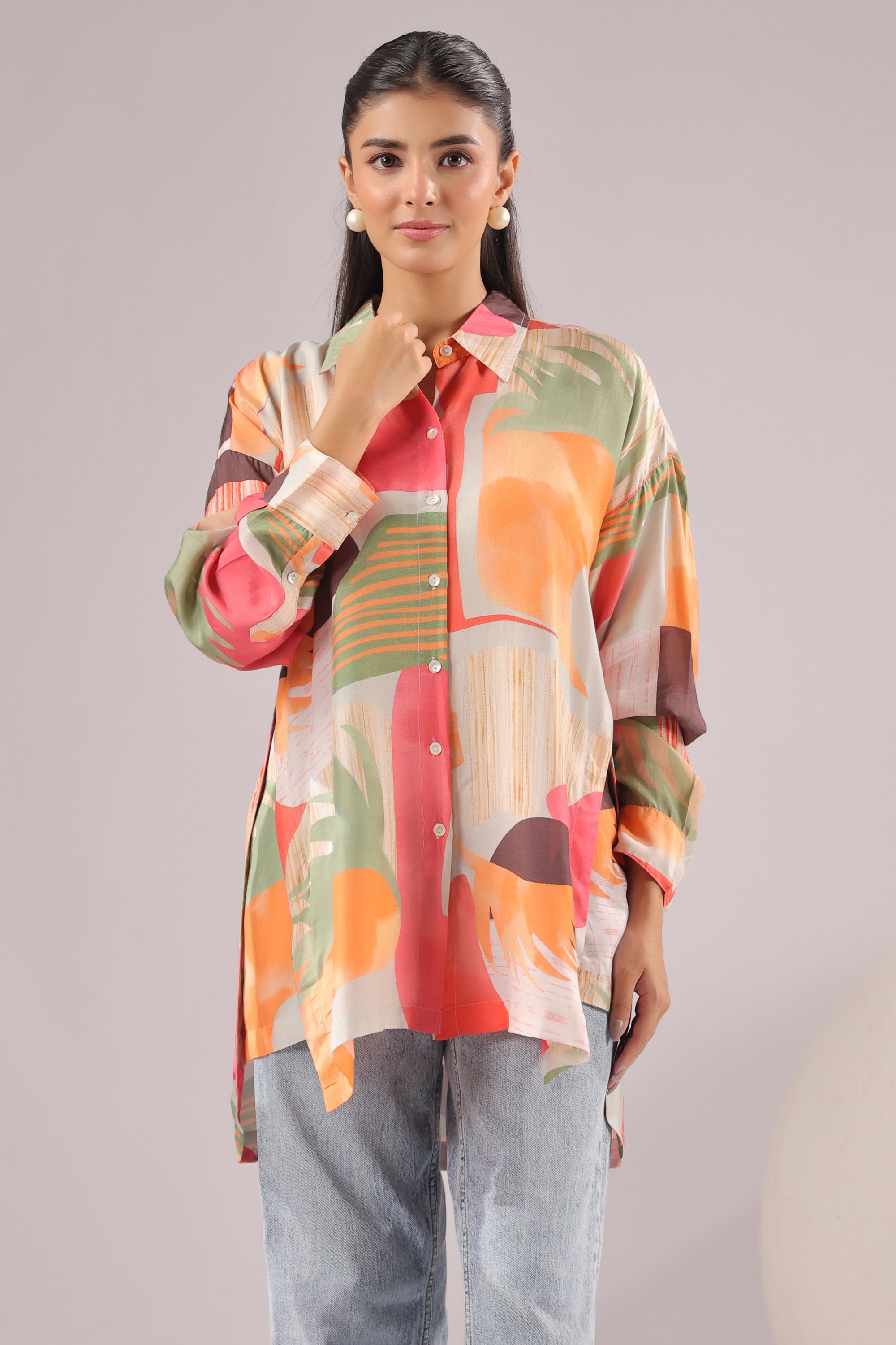 Citrus Abstract Printed Muslin Silk Shirt