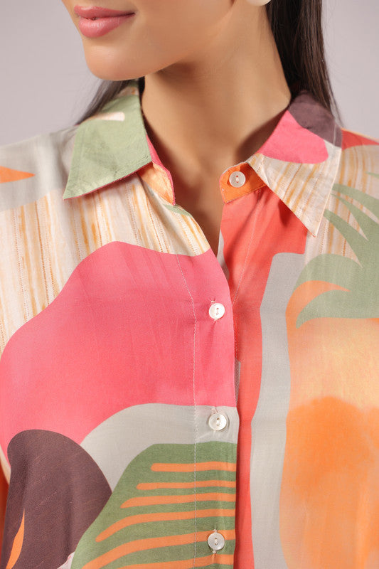 Citrus Abstract Printed Muslin Silk Shirt