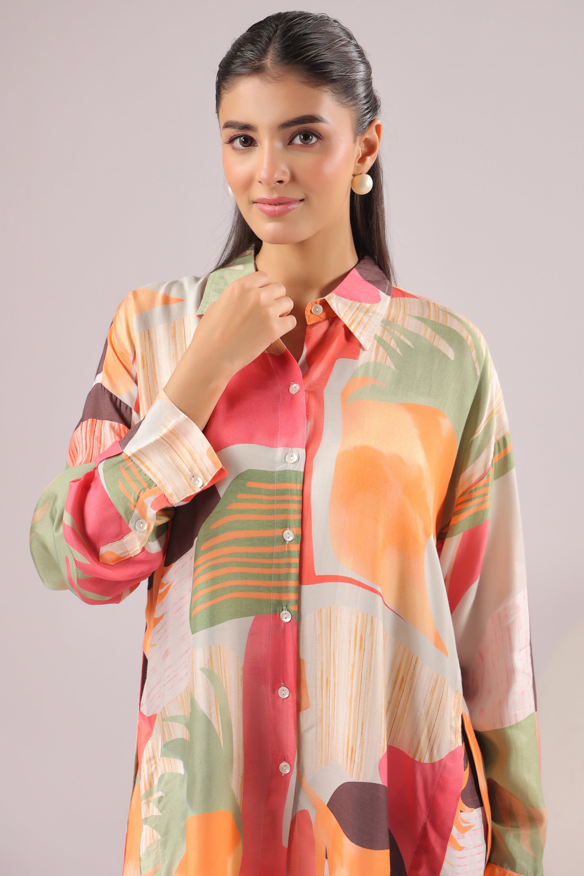 Citrus Abstract Printed Muslin Silk Shirt