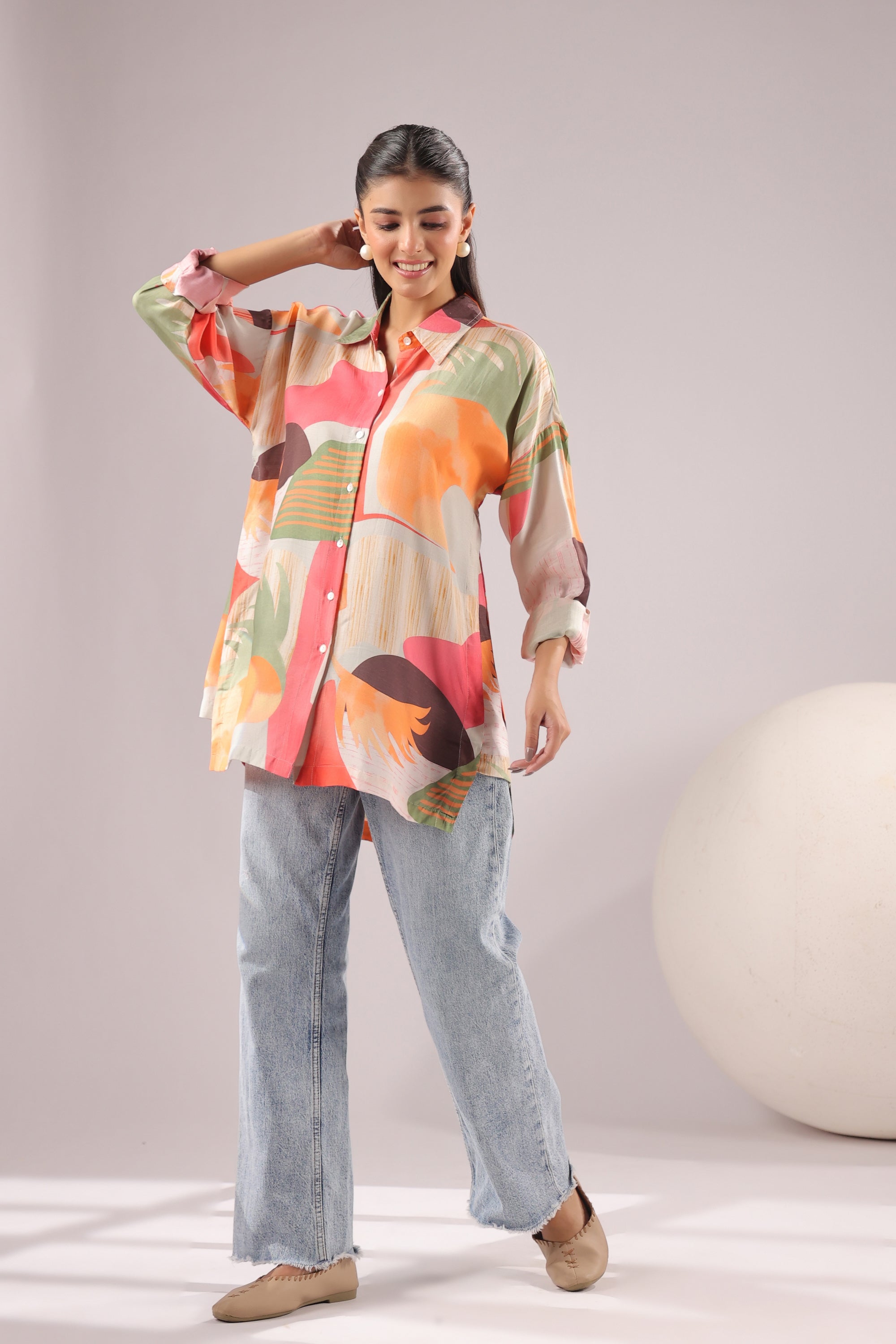 Citrus Abstract Printed Muslin Silk Shirt