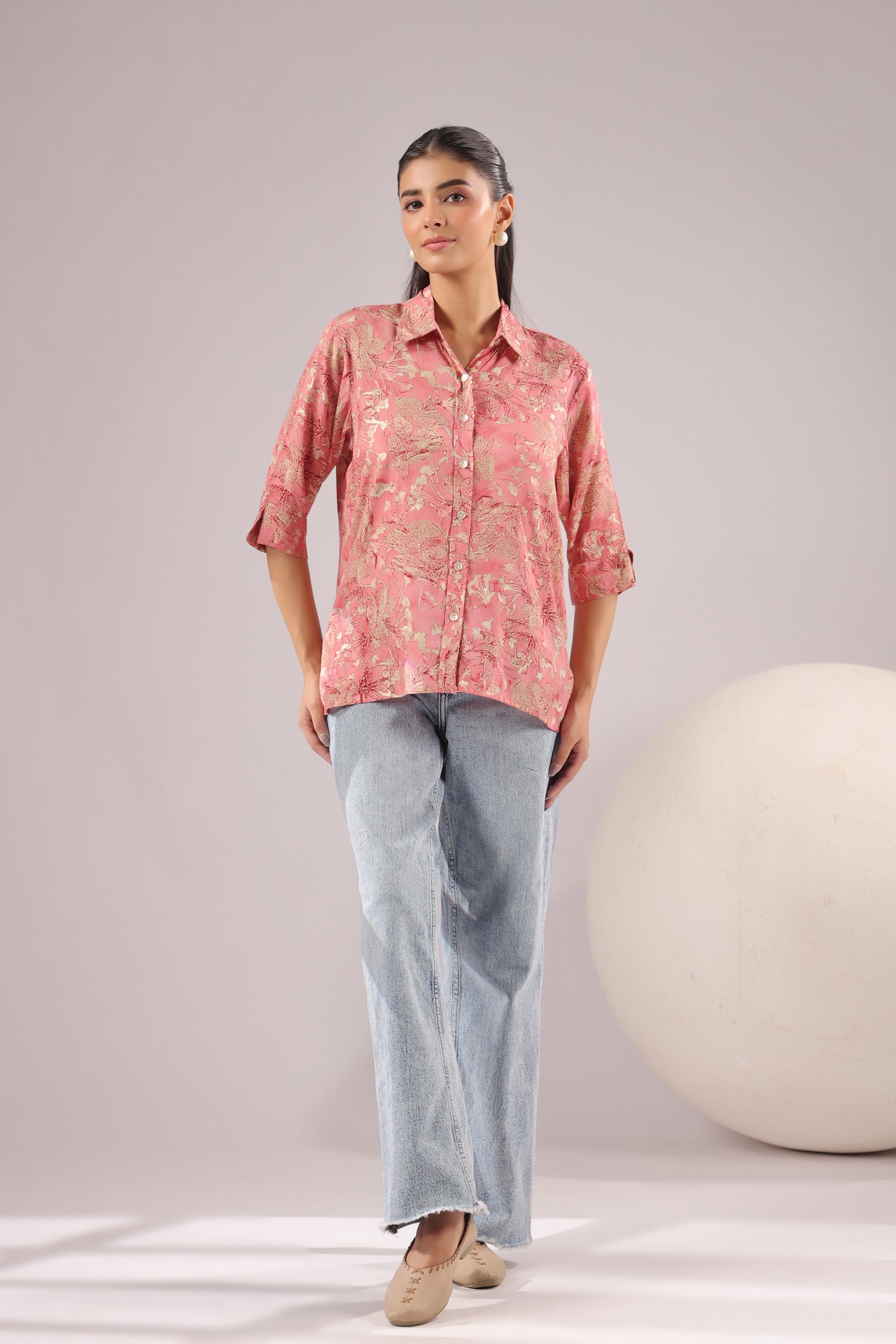 Rosewood Garden Printed Muslin Silk Shirt