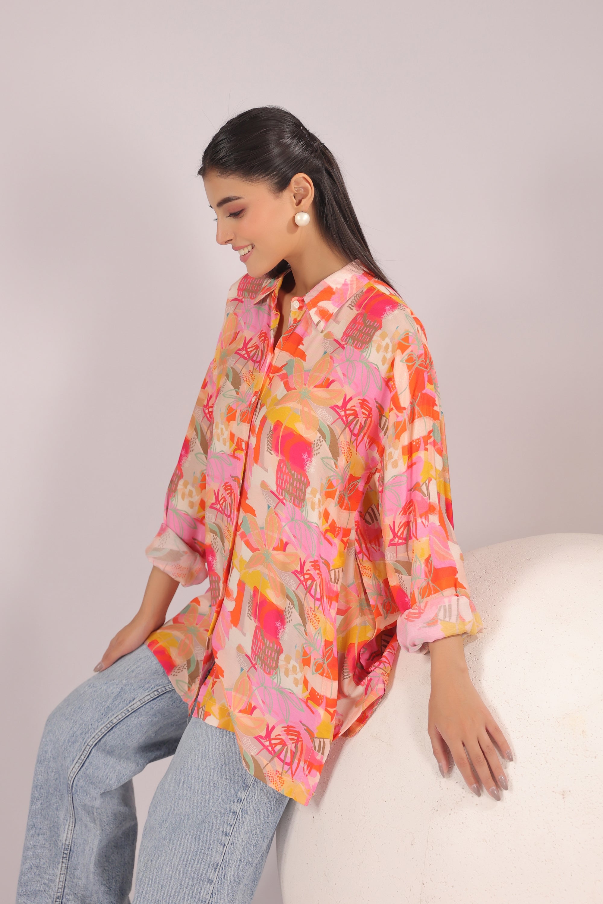 Sunset Mirage Printed Muslin Silk Shirt