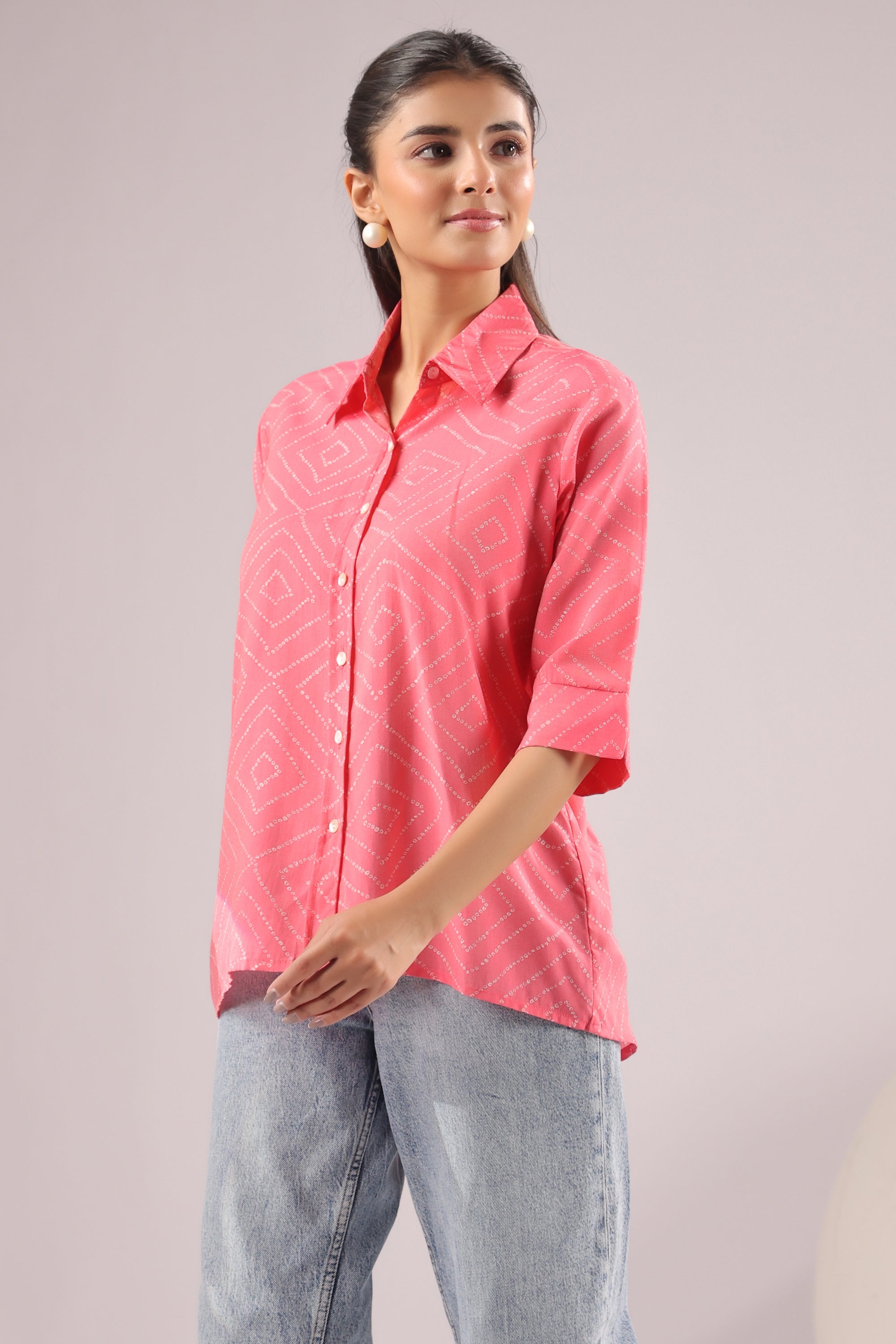 Coral Haze Printed Muslin Silk Shirt