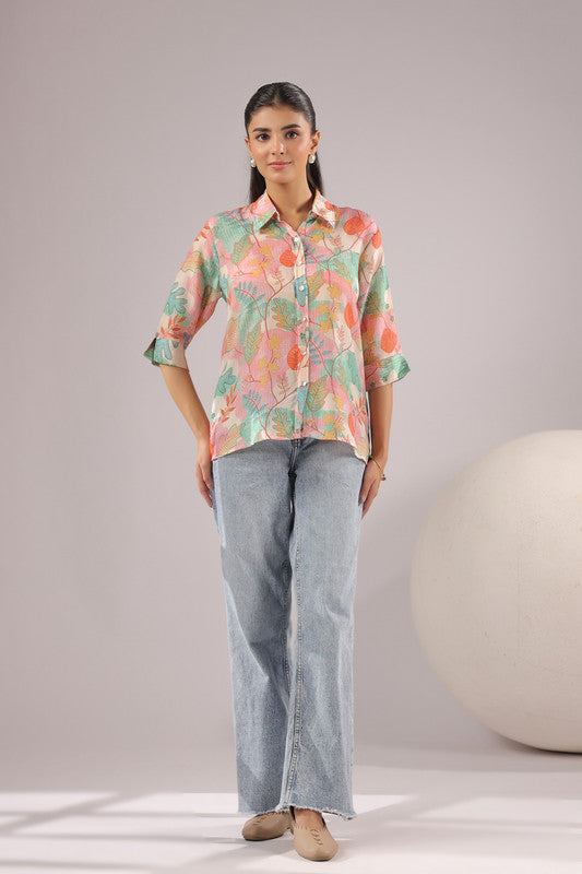 Autumn Haze Printed Muslin Silk Shirt