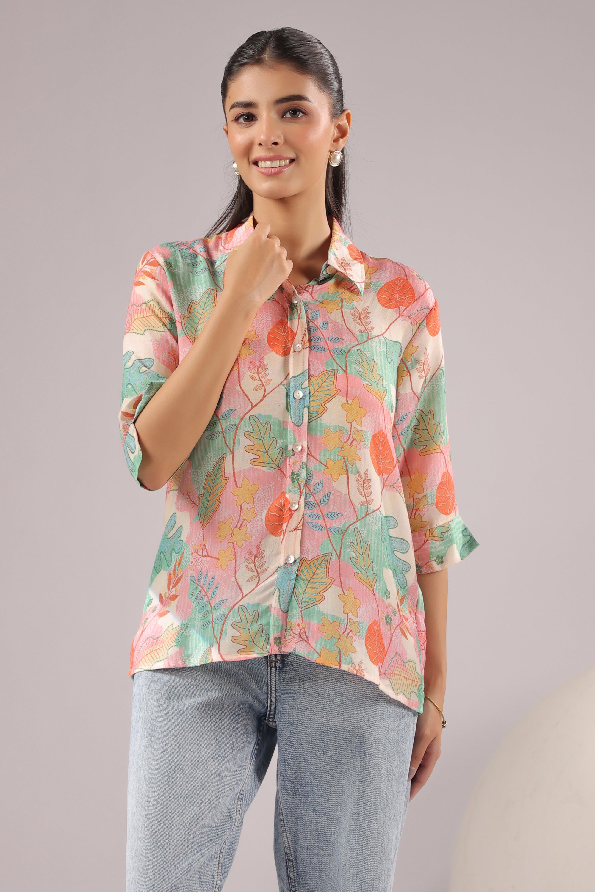 Autumn Haze Printed Muslin Silk Shirt