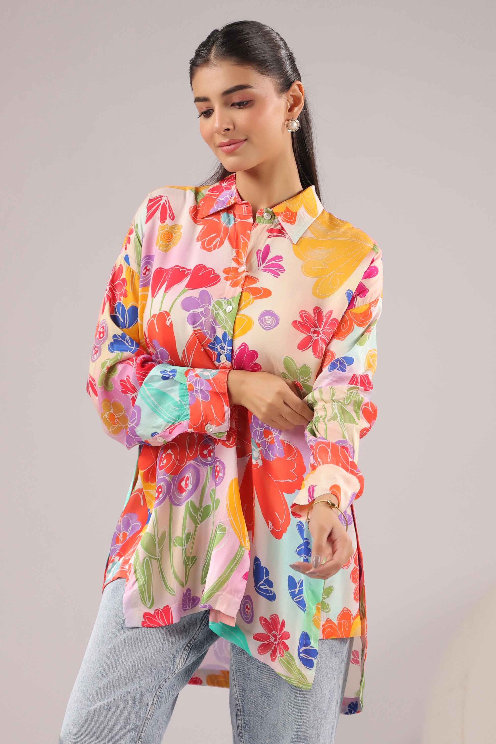 Bloom Burst Printed Muslin Silk Shirt